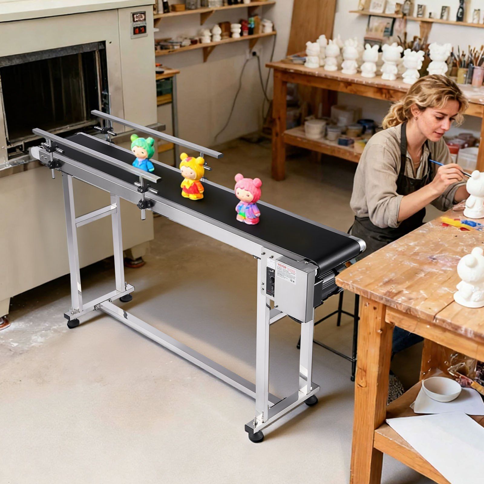 Belt Conveyor, 1498.6 x 198.1 mm Conveyor Table Heavy Duty Stainless Steel Motorized Belt Conveyor for Inkjet Coding Applications Powered PVC Belt Anti-Static Adjustable Speed (Double Guardrail) - Image 8