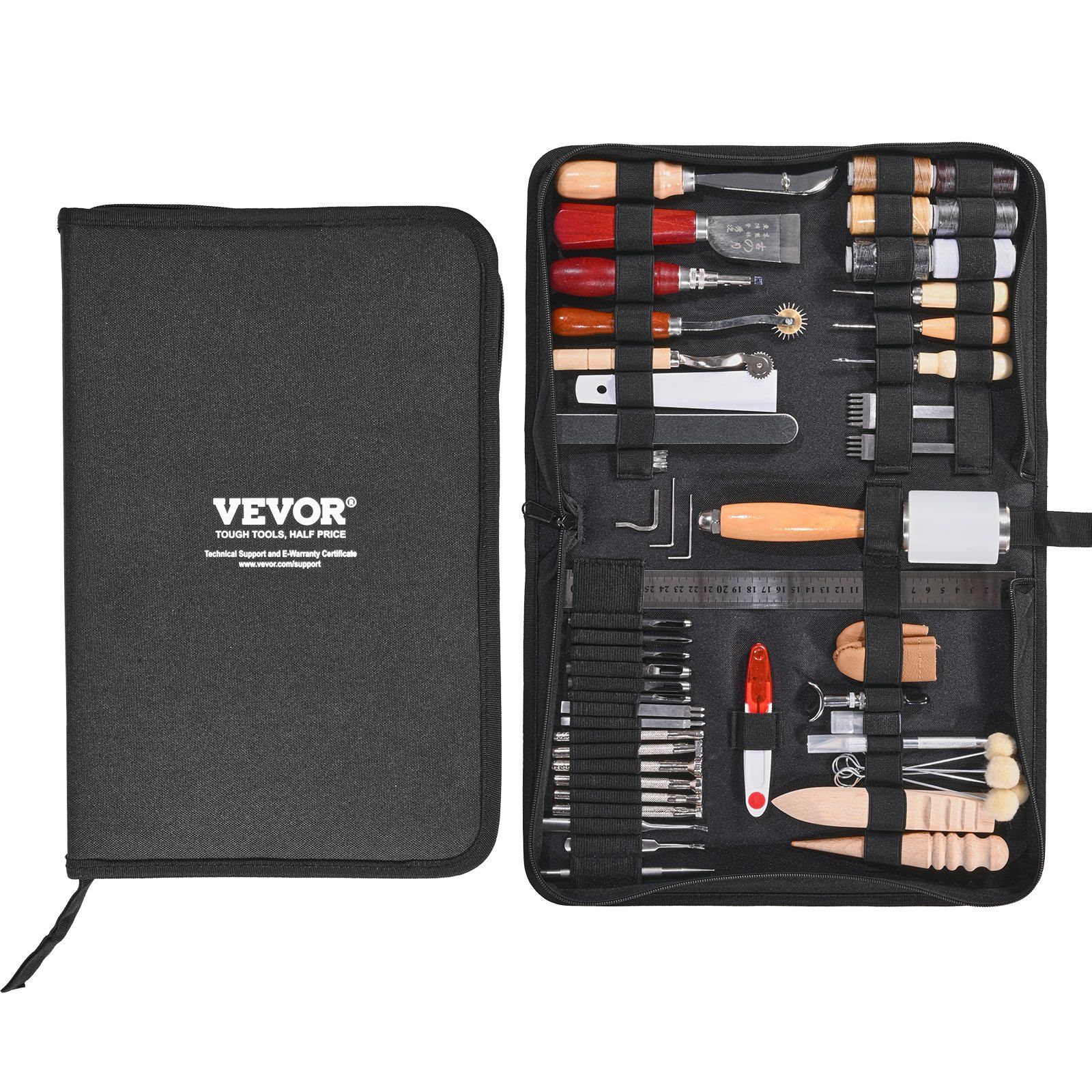 Leather Working Tools Kit, 59 PCS Leather Craft Tools with Portable Canvas Storage Bag, Engraving Punching Sewing Stamping Sanding Tools, Ideal for Beginners DIY Enthusiasts and Professionals - Image 1