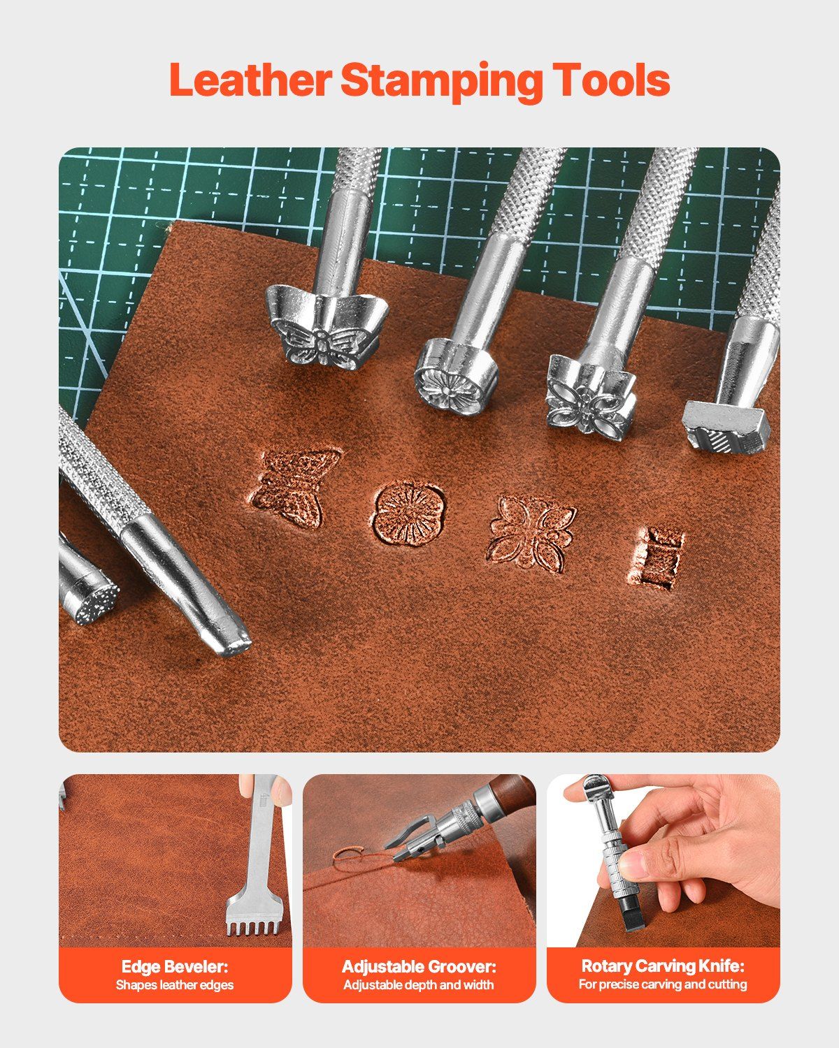 Leather Working Tools Kit, 59 PCS Leather Craft Tools with Portable Canvas Storage Bag, Engraving Punching Sewing Stamping Sanding Tools, Ideal for Beginners DIY Enthusiasts and Professionals - Image 3