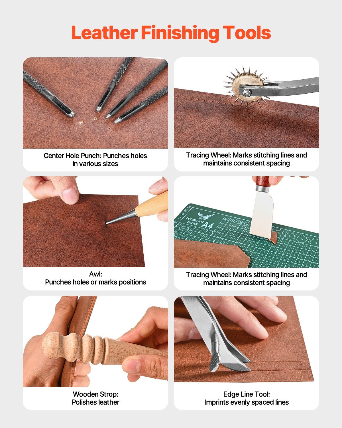 Leather Working Tools Kit, 59 PCS Leather Craft Tools with Portable Canvas Storage Bag, Engraving Punching Sewing Stamping Sanding Tools, Ideal for Beginners DIY Enthusiasts and Professionals - Image 4