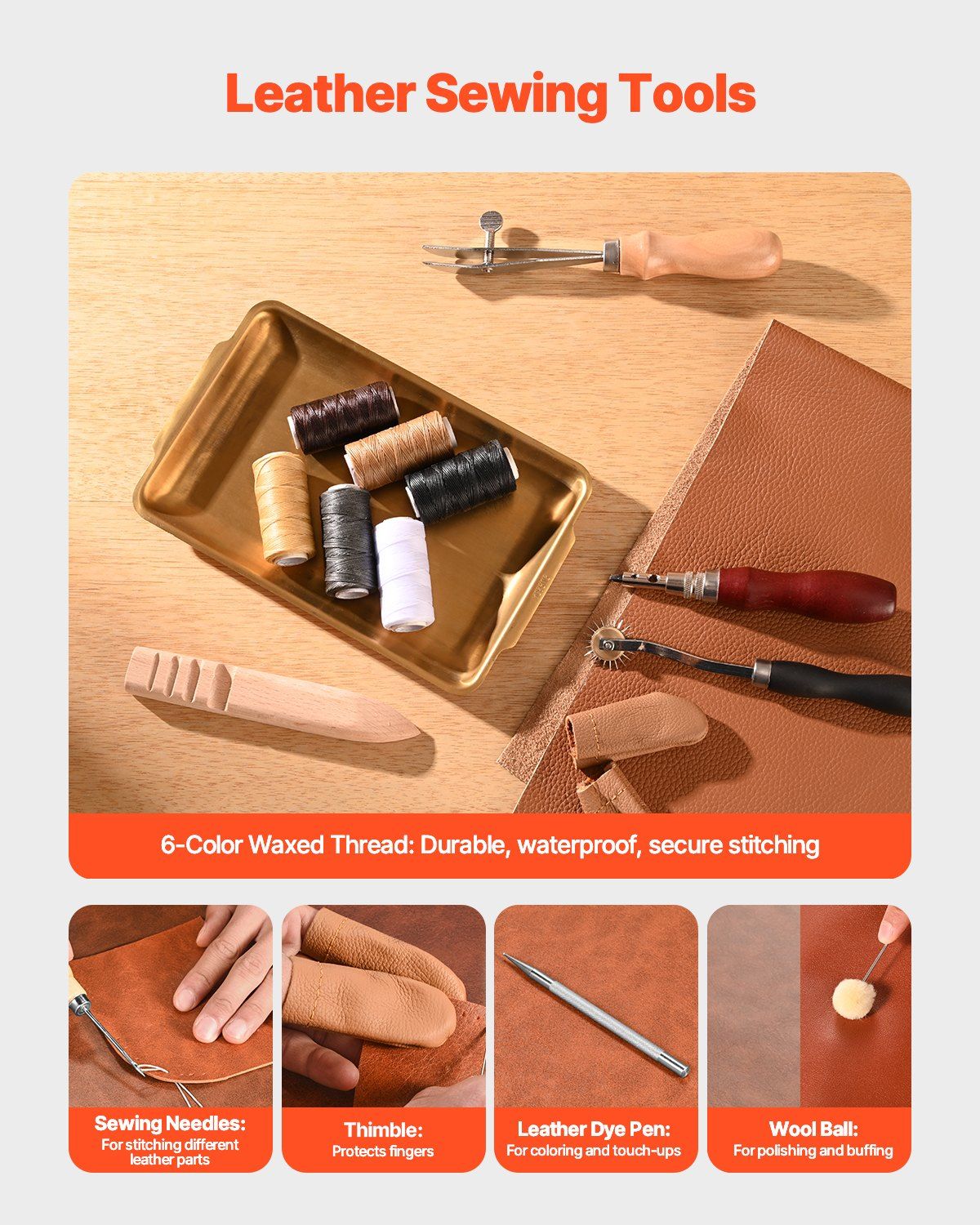 Leather Working Tools Kit, 59 PCS Leather Craft Tools with Portable Canvas Storage Bag, Engraving Punching Sewing Stamping Sanding Tools, Ideal for Beginners DIY Enthusiasts and Professionals - Image 5