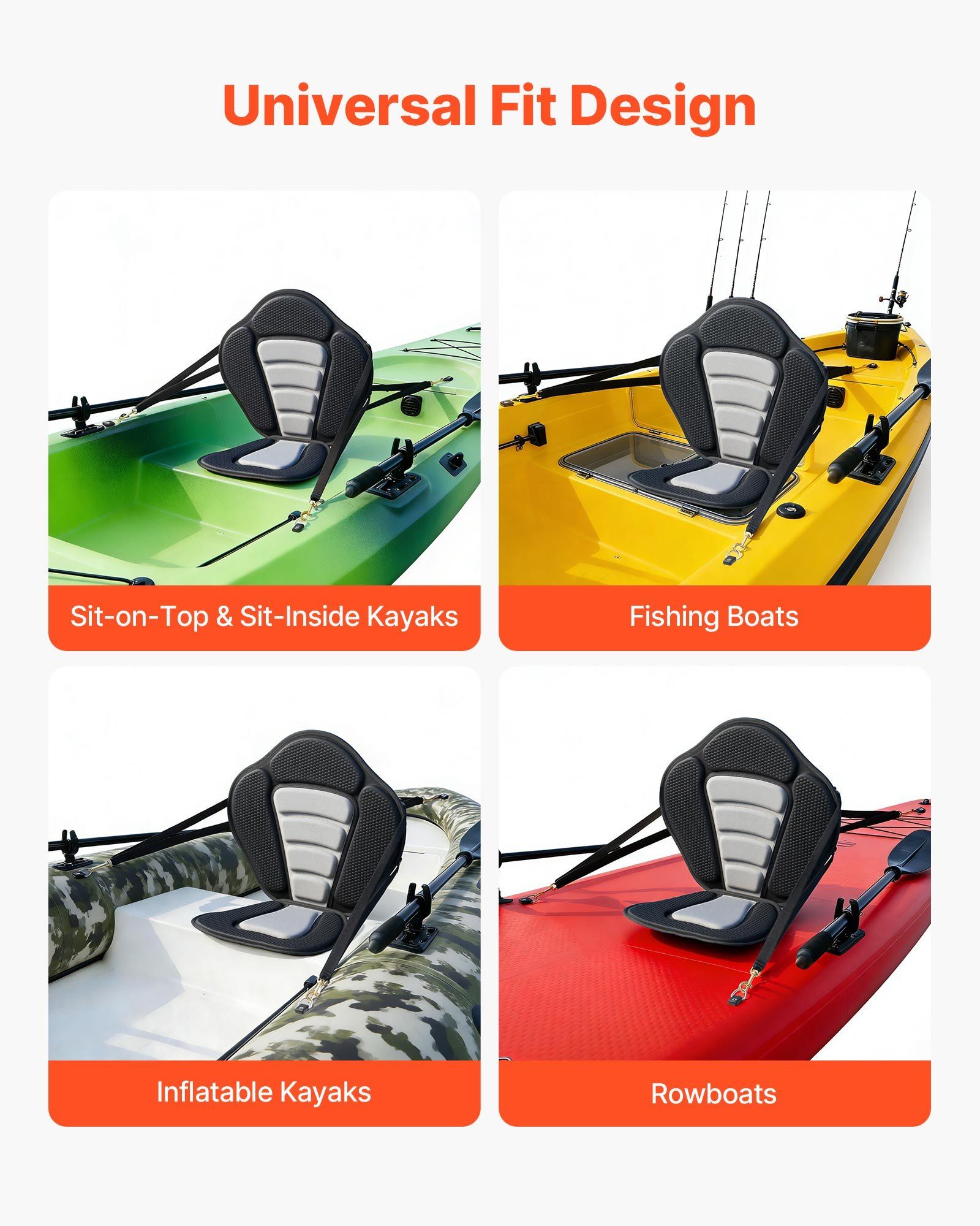 Kayak Seat, 1 Pack 12 mm Thick, Universal Paddle Board Seat with Back Support, Sit-on-Top Soft Padded Cushion with Storage Bag & Adjustable Straps for SUP, Canoe, Fishing Boat, Inflatable Kayak - Image 5