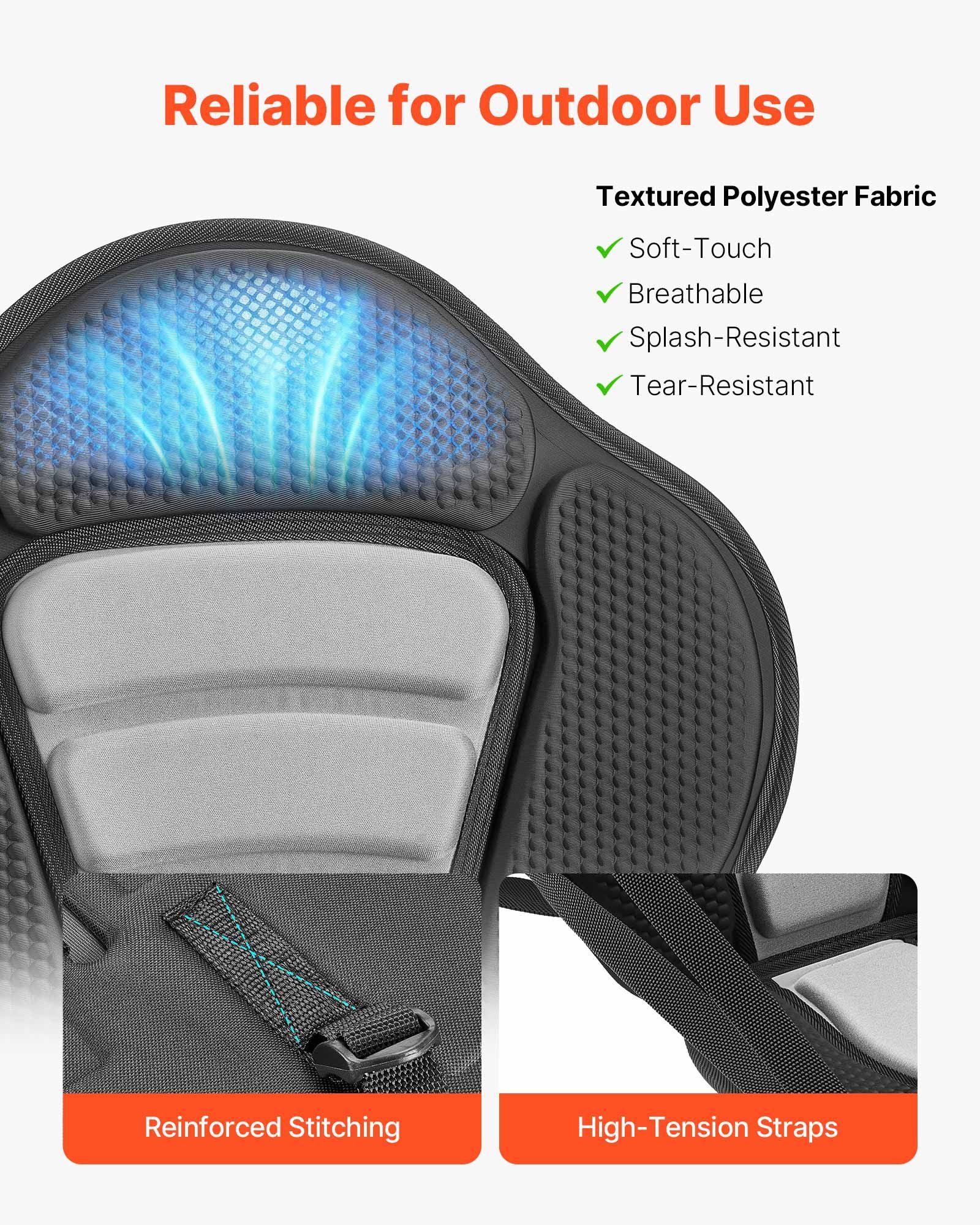 Kayak Seat, 1 Pack 12 mm Thick, Universal Paddle Board Seat with Back Support, Sit-on-Top Soft Padded Cushion with Storage Bag & Adjustable Straps for SUP, Canoe, Fishing Boat, Inflatable Kayak - Image 6