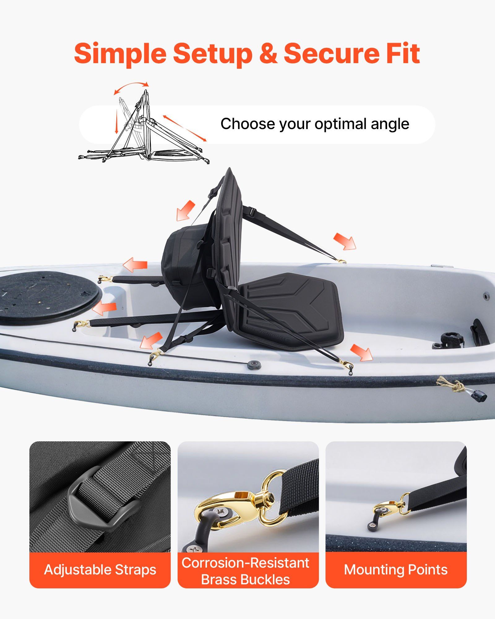 Kayak Seat, 1 Pack 31 mm Thick, Universal Paddle Board Seat with Back Support, Hexagonal Sit-on-Top Soft Padded Cushion with Storage Bag & Adjustable Straps for SUP, Fishing/Inflatable Kayak - Image 4