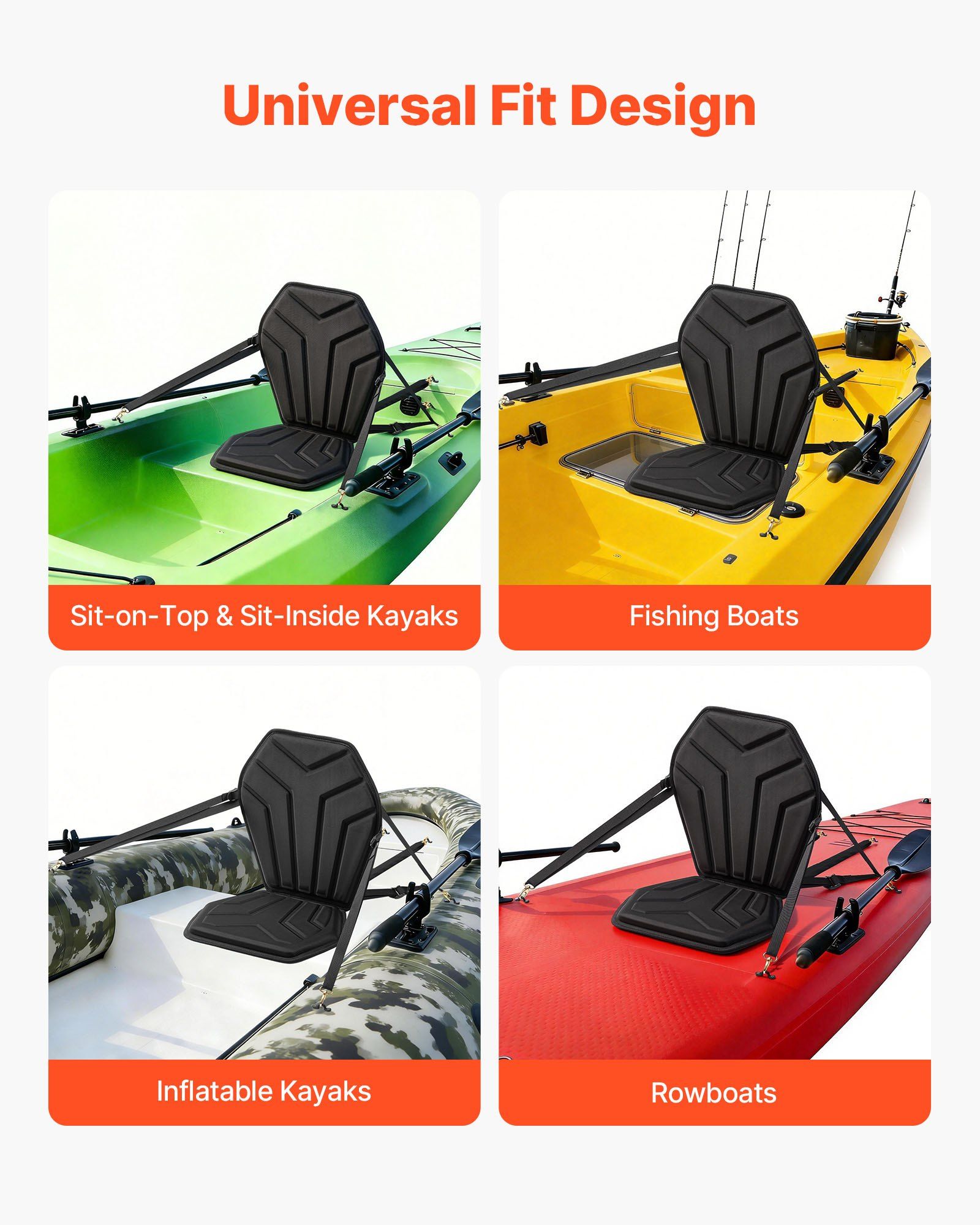 Kayak Seat, 1 Pack 31 mm Thick, Universal Paddle Board Seat with Back Support, Hexagonal Sit-on-Top Soft Padded Cushion with Storage Bag & Adjustable Straps for SUP, Fishing/Inflatable Kayak - Image 5