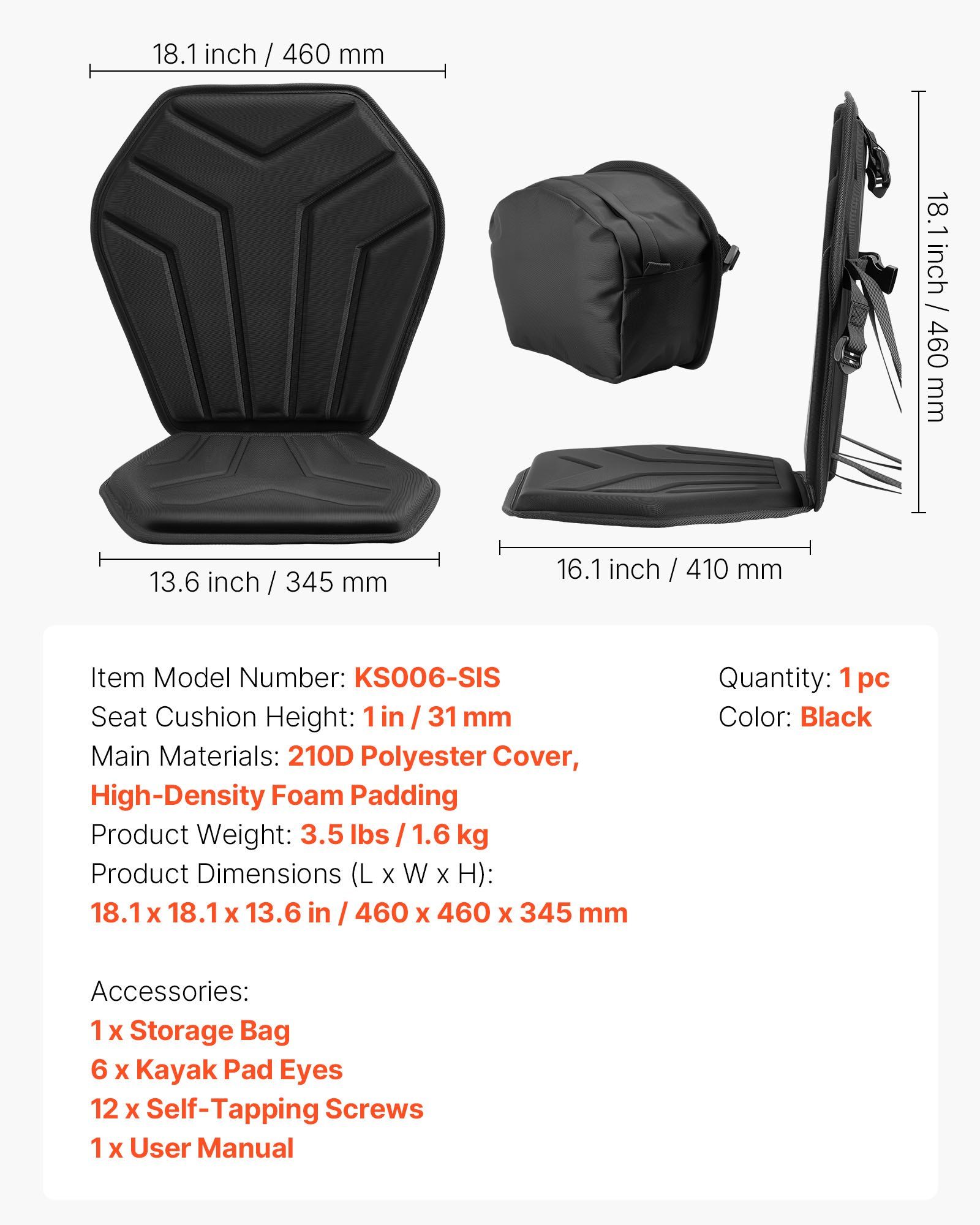 Kayak Seat, 1 Pack 31 mm Thick, Universal Paddle Board Seat with Back Support, Hexagonal Sit-on-Top Soft Padded Cushion with Storage Bag & Adjustable Straps for SUP, Fishing/Inflatable Kayak - Image 7