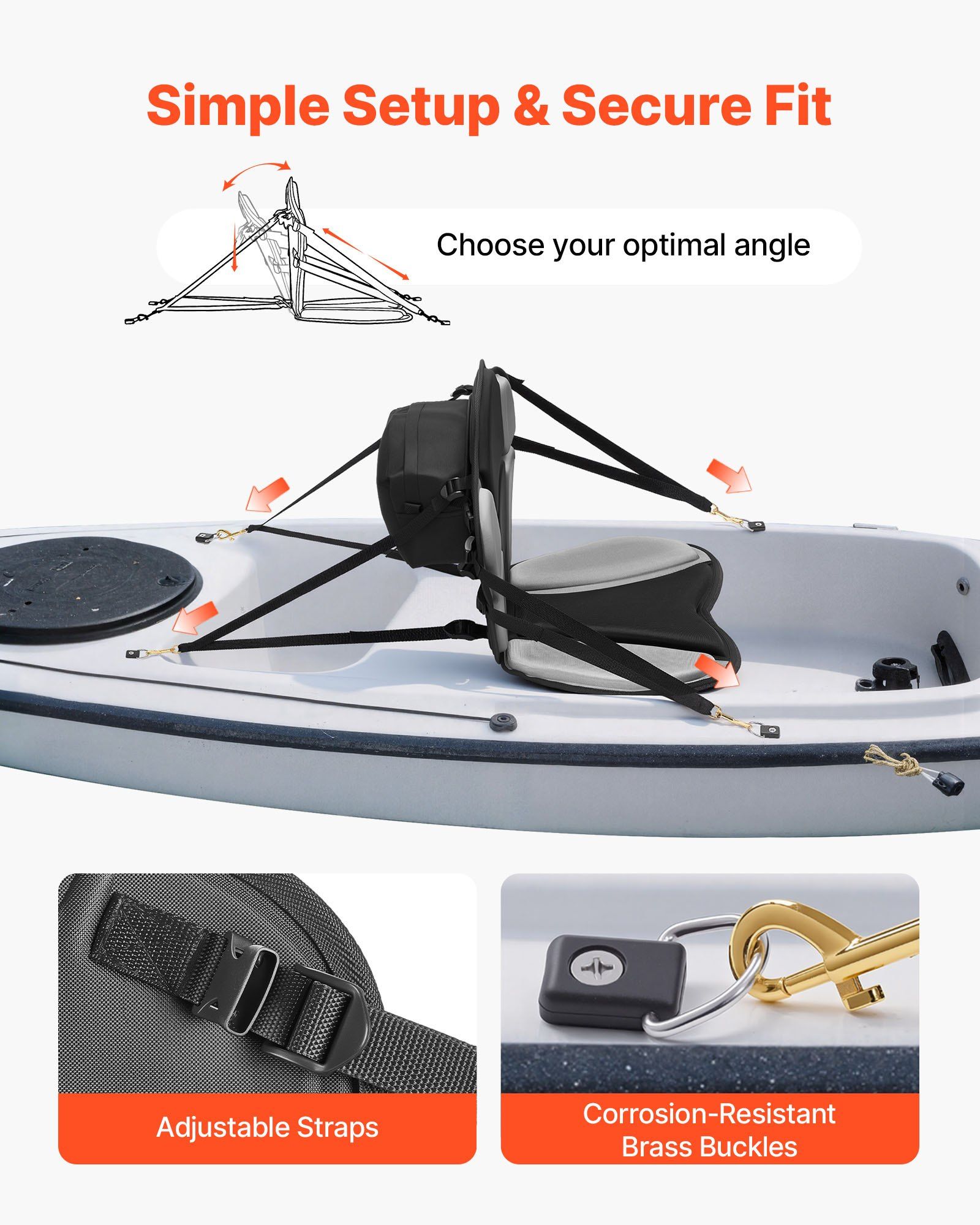 Kayak Seat, 1 Pack 31 mm Thick, Universal Paddle Board Seat with Back Support, Sit-on-Top Soft Padded Cushion with Storage Bag & Adjustable Straps for SUP, Fishing/Inflatable Kayak, Rowboat - Image 4