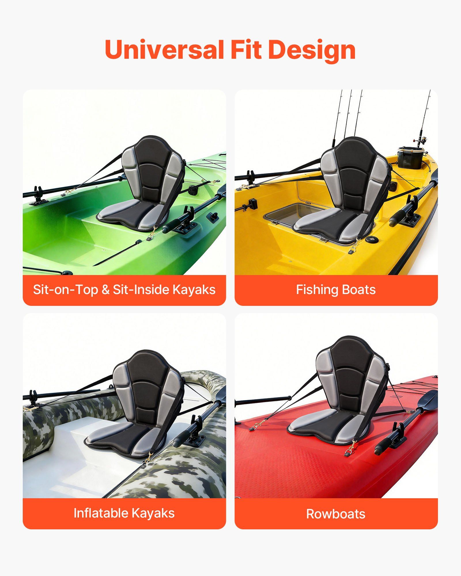 Kayak Seat, 1 Pack 31 mm Thick, Universal Paddle Board Seat with Back Support, Sit-on-Top Soft Padded Cushion with Storage Bag & Adjustable Straps for SUP, Fishing/Inflatable Kayak, Rowboat - Image 5