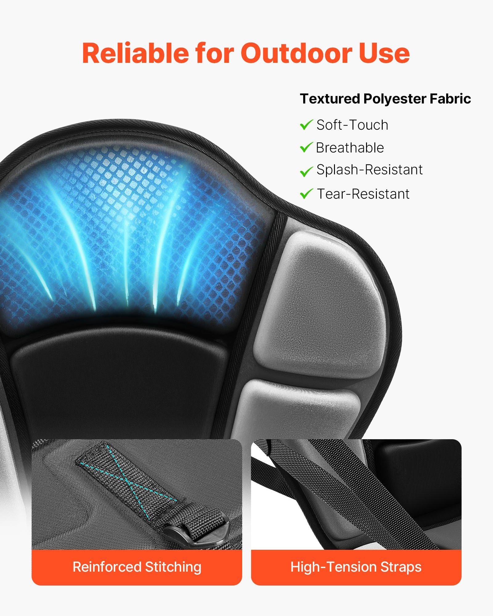 Kayak Seat, 1 Pack 31 mm Thick, Universal Paddle Board Seat with Back Support, Sit-on-Top Soft Padded Cushion with Storage Bag & Adjustable Straps for SUP, Fishing/Inflatable Kayak, Rowboat - Image 6
