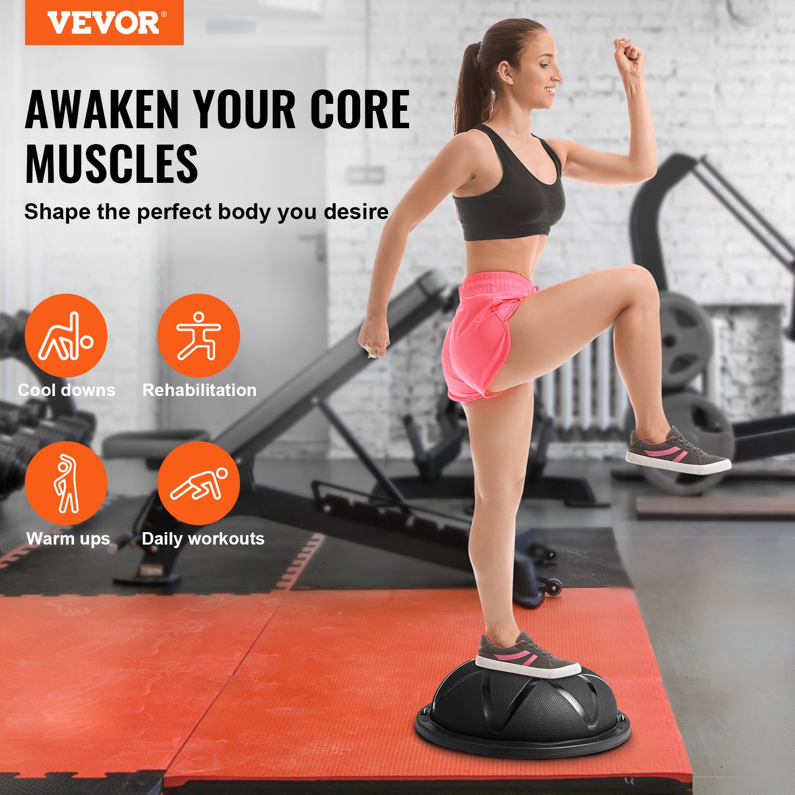 Half Exercise Ball Trainer, 23 inch Balance Ball Trainer, 660 lbs Capacity Stability Ball, Yoga Ball with Resistance Bands and Pump, Strength Fitness Ball for Home Gym, Full Body Workouts, Black - Image 2
