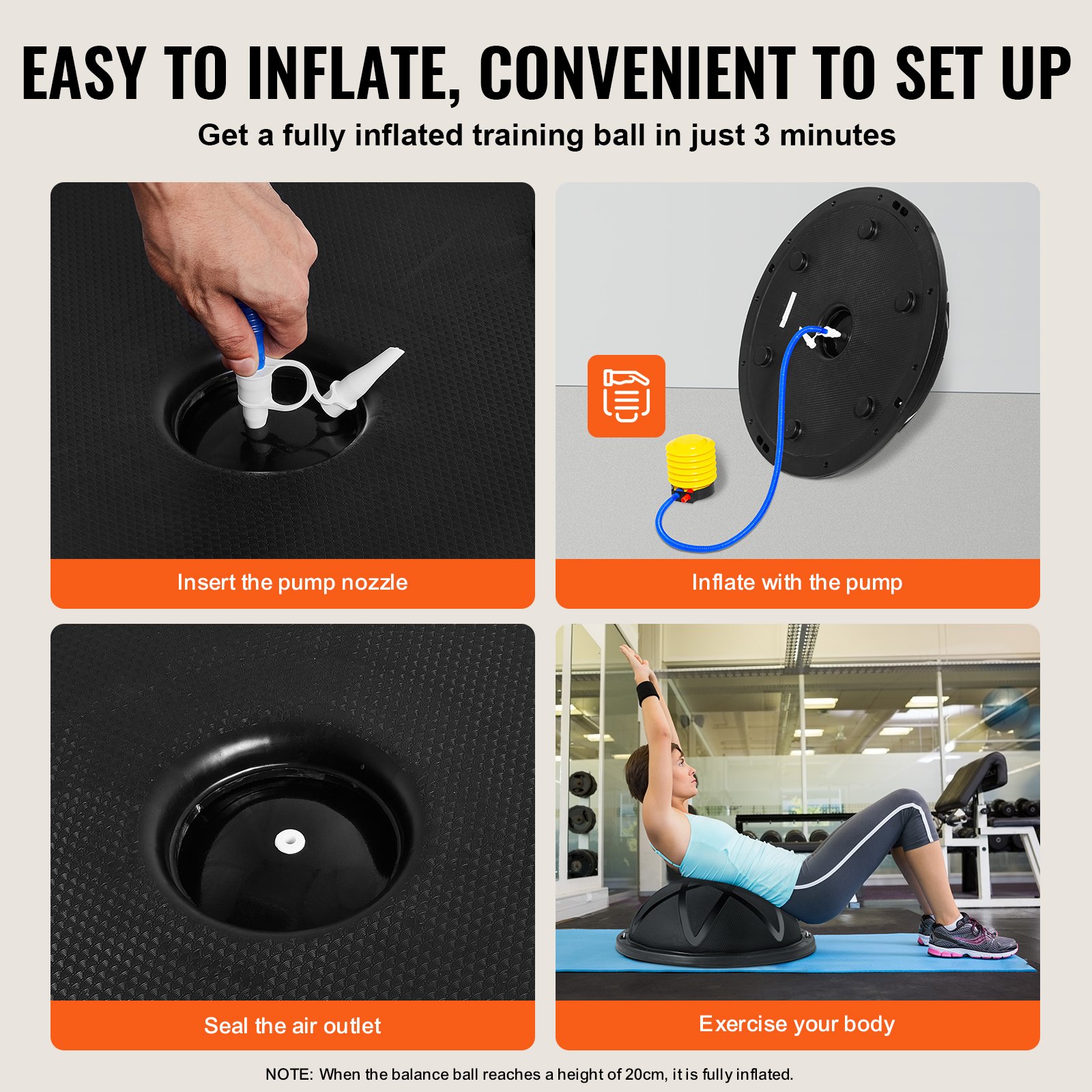 Half Exercise Ball Trainer, 23 inch Balance Ball Trainer, 660 lbs Capacity Stability Ball, Yoga Ball with Resistance Bands and Pump, Strength Fitness Ball for Home Gym, Full Body Workouts, Black - Image 5