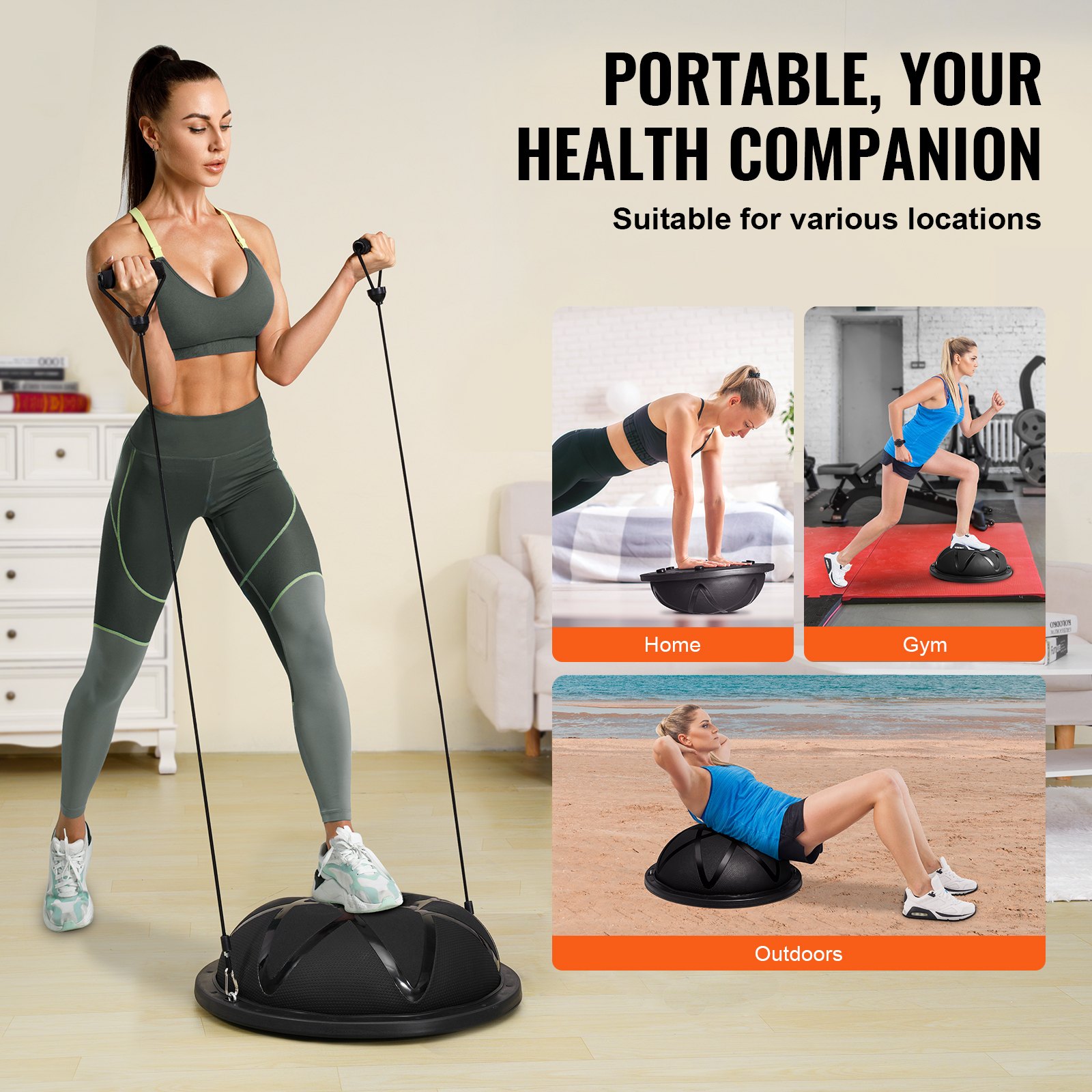Half Exercise Ball Trainer, 23 inch Balance Ball Trainer, 660 lbs Capacity Stability Ball, Yoga Ball with Resistance Bands and Pump, Strength Fitness Ball for Home Gym, Full Body Workouts, Black - Image 6