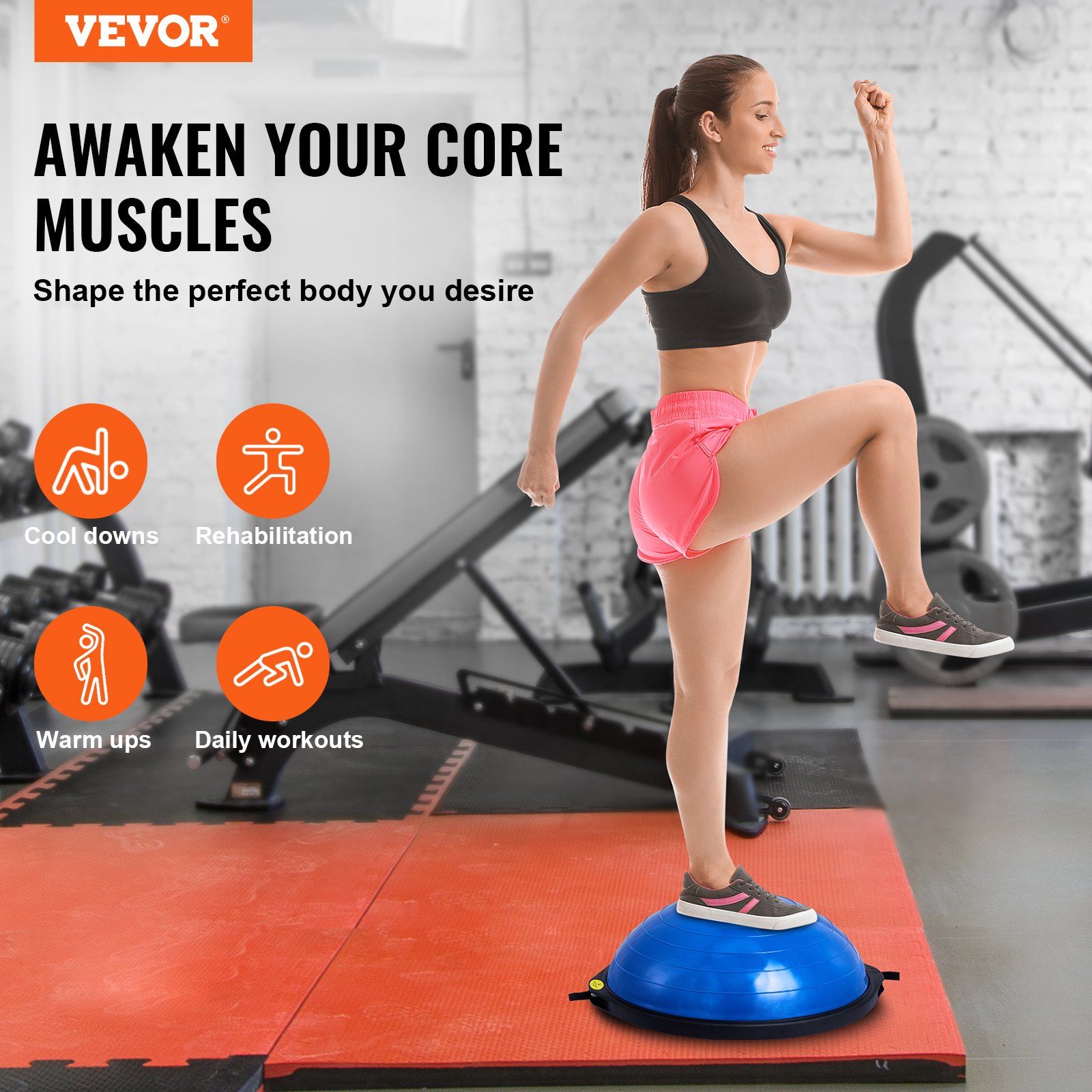 Half Exercise Ball Trainer, 26 inch Balance Ball Trainer, 1500lbs Capacity Stability Ball, Yoga Ball with Resistance Bands & Foot Pump, Strength Fitness Ball for Home Gym Full Body Workout, Blue - Image 2
