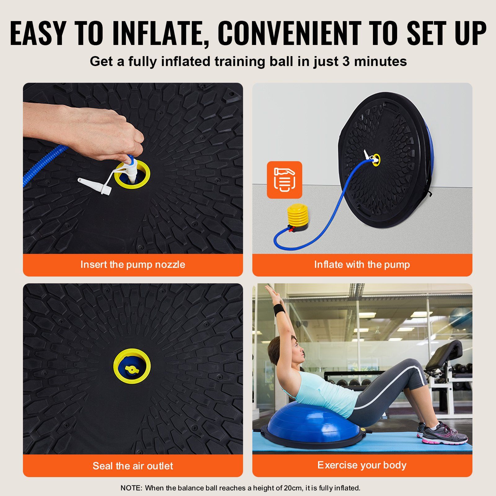 Half Exercise Ball Trainer, 26 inch Balance Ball Trainer, 1500lbs Capacity Stability Ball, Yoga Ball with Resistance Bands & Foot Pump, Strength Fitness Ball for Home Gym Full Body Workout, Blue - Image 5