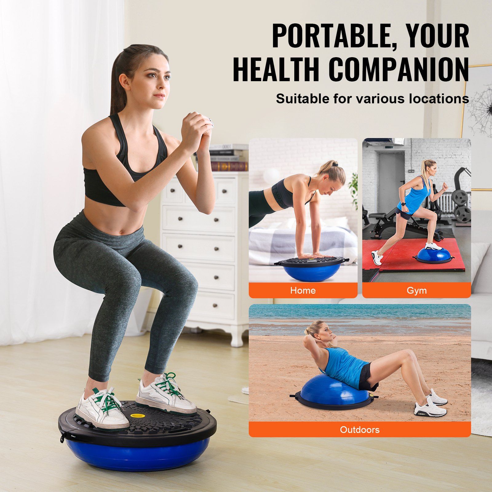 Half Exercise Ball Trainer, 26 inch Balance Ball Trainer, 1500lbs Capacity Stability Ball, Yoga Ball with Resistance Bands & Foot Pump, Strength Fitness Ball for Home Gym Full Body Workout, Blue - Image 6