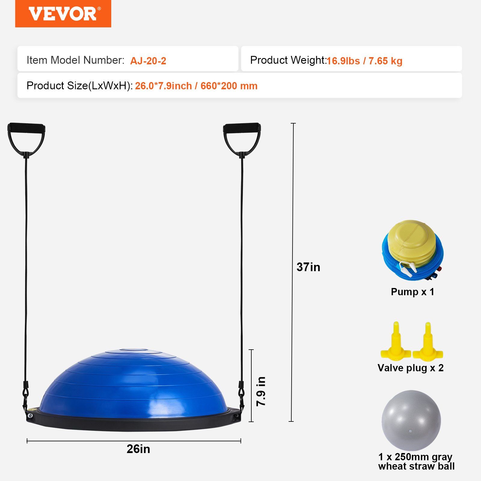 Half Exercise Ball Trainer, 26 inch Balance Ball Trainer, 1500lbs Capacity Stability Ball, Yoga Ball with Resistance Bands & Foot Pump, Strength Fitness Ball for Home Gym Full Body Workout, Blue - Image 7