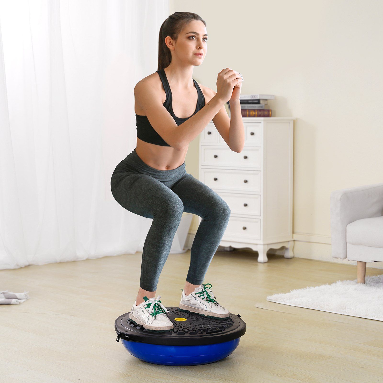 Half Exercise Ball Trainer, 26 inch Balance Ball Trainer, 1500lbs Capacity Stability Ball, Yoga Ball with Resistance Bands & Foot Pump, Strength Fitness Ball for Home Gym Full Body Workout, Blue - Image 8