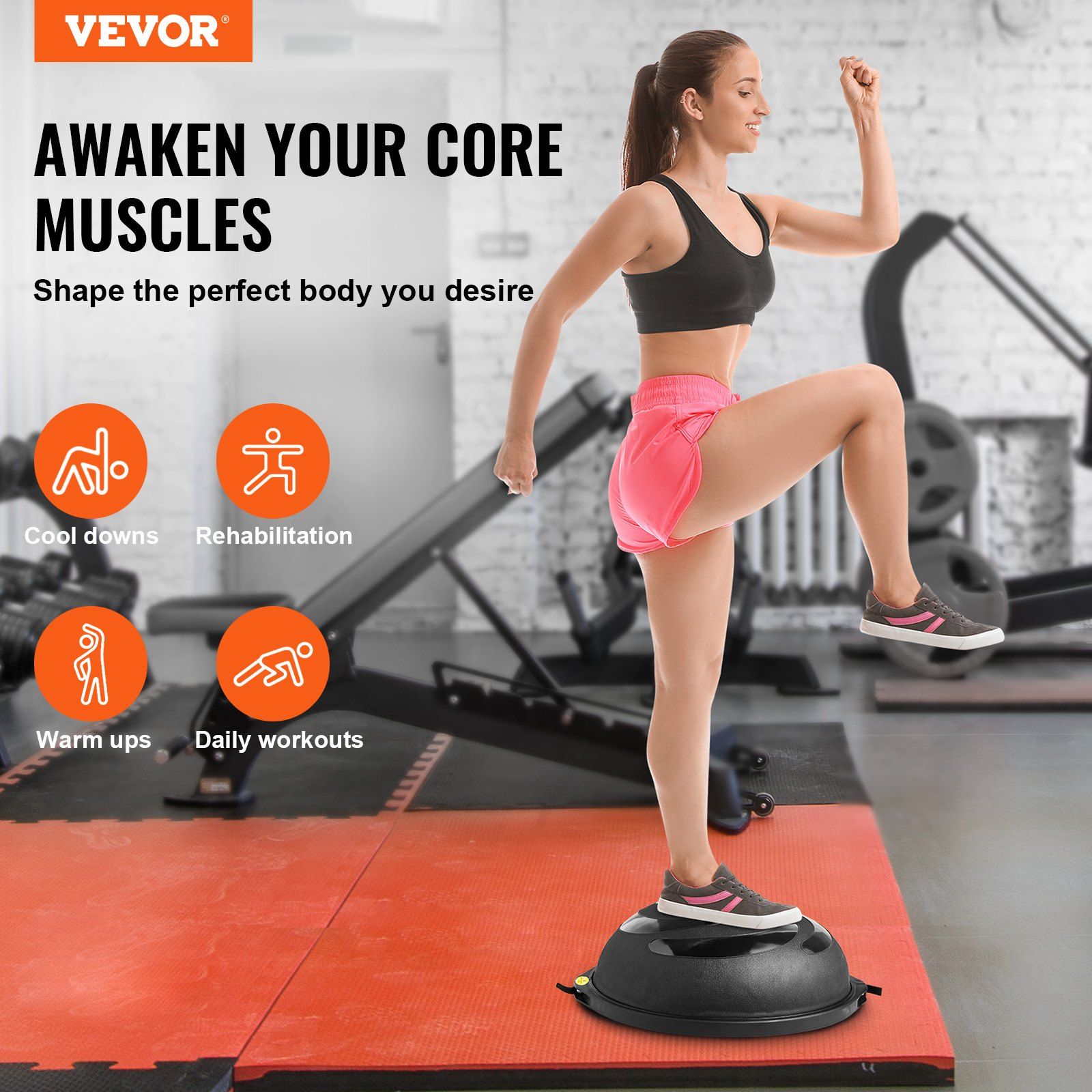 Half Exercise Ball Trainer, 26 inch Balance Ball Trainer, 1500lbs Capacity Stability Ball, Yoga Ball with Resistance Bands & Foot Pump, Strength Fitness Ball for Home Gym Full Body Workout Black - Image 2