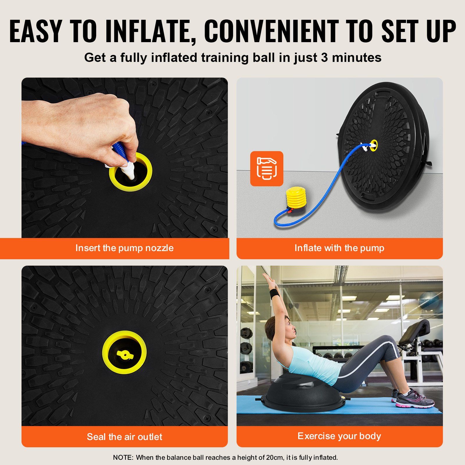 Half Exercise Ball Trainer, 26 inch Balance Ball Trainer, 1500lbs Capacity Stability Ball, Yoga Ball with Resistance Bands & Foot Pump, Strength Fitness Ball for Home Gym Full Body Workout Black - Image 5