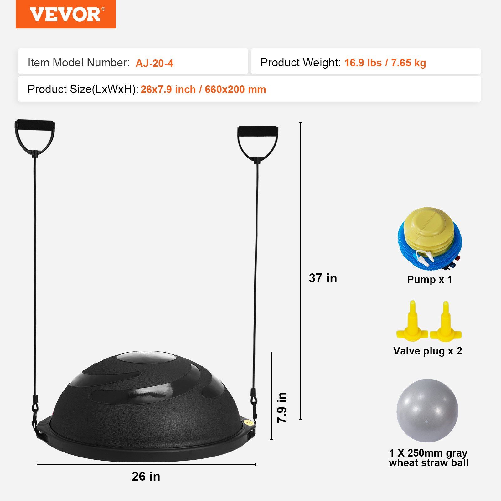 Half Exercise Ball Trainer, 26 inch Balance Ball Trainer, 1500lbs Capacity Stability Ball, Yoga Ball with Resistance Bands & Foot Pump, Strength Fitness Ball for Home Gym Full Body Workout Black - Image 7