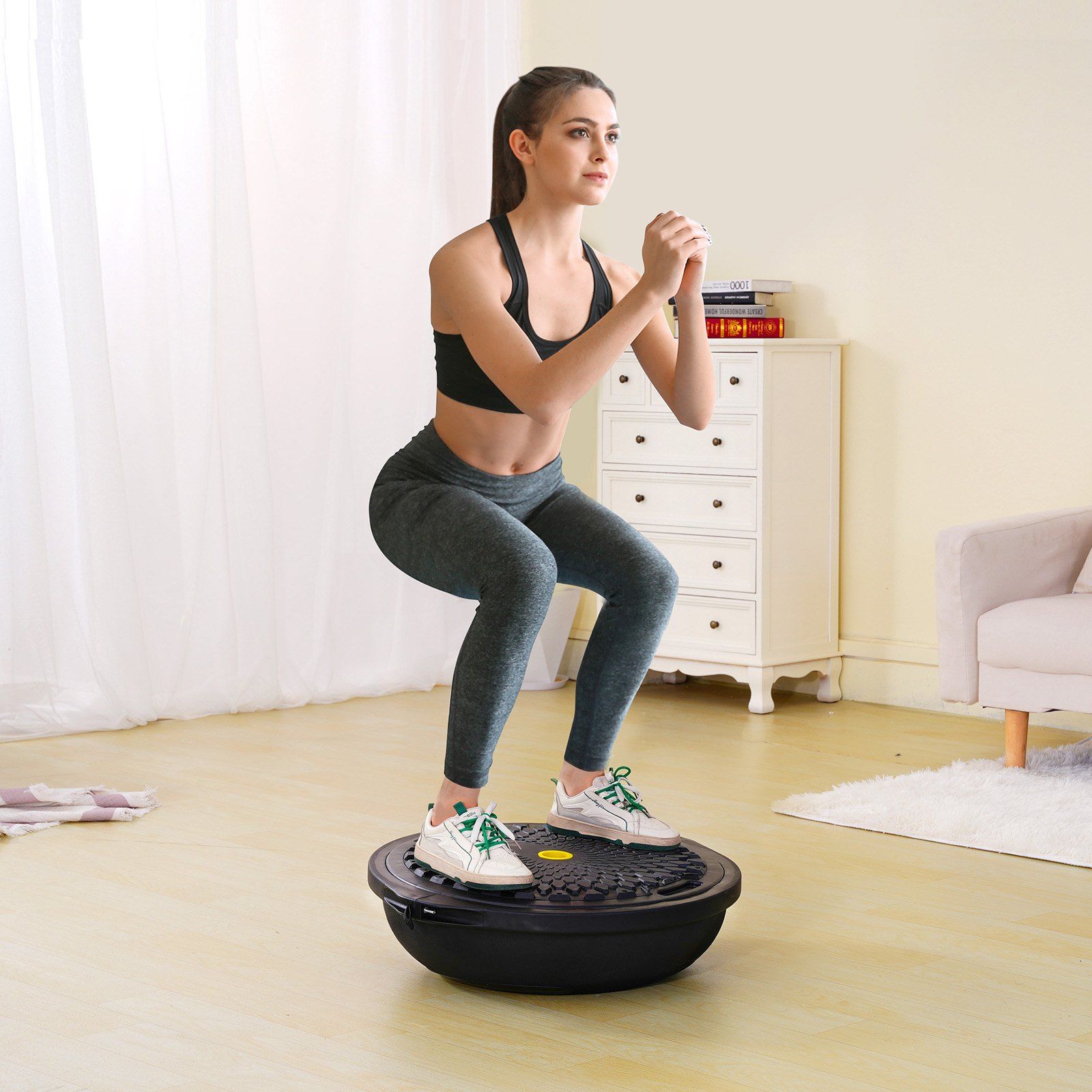 Half Exercise Ball Trainer, 26 inch Balance Ball Trainer, 1500lbs Capacity Stability Ball, Yoga Ball with Resistance Bands & Foot Pump, Strength Fitness Ball for Home Gym Full Body Workout Black - Image 8