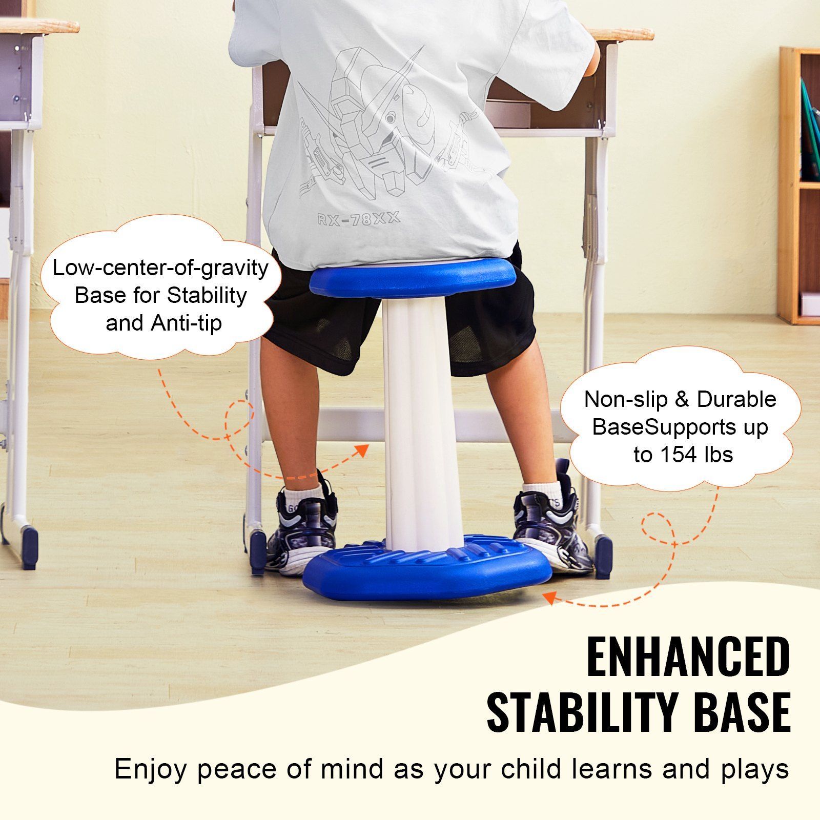Kids Wobble Chair, Active Chair with Sponge Cushion, Wobble Stool Improves Focus, Posture and Calm Children, Ideal for Schools and Home, Age 7-14, Blue - Image 3