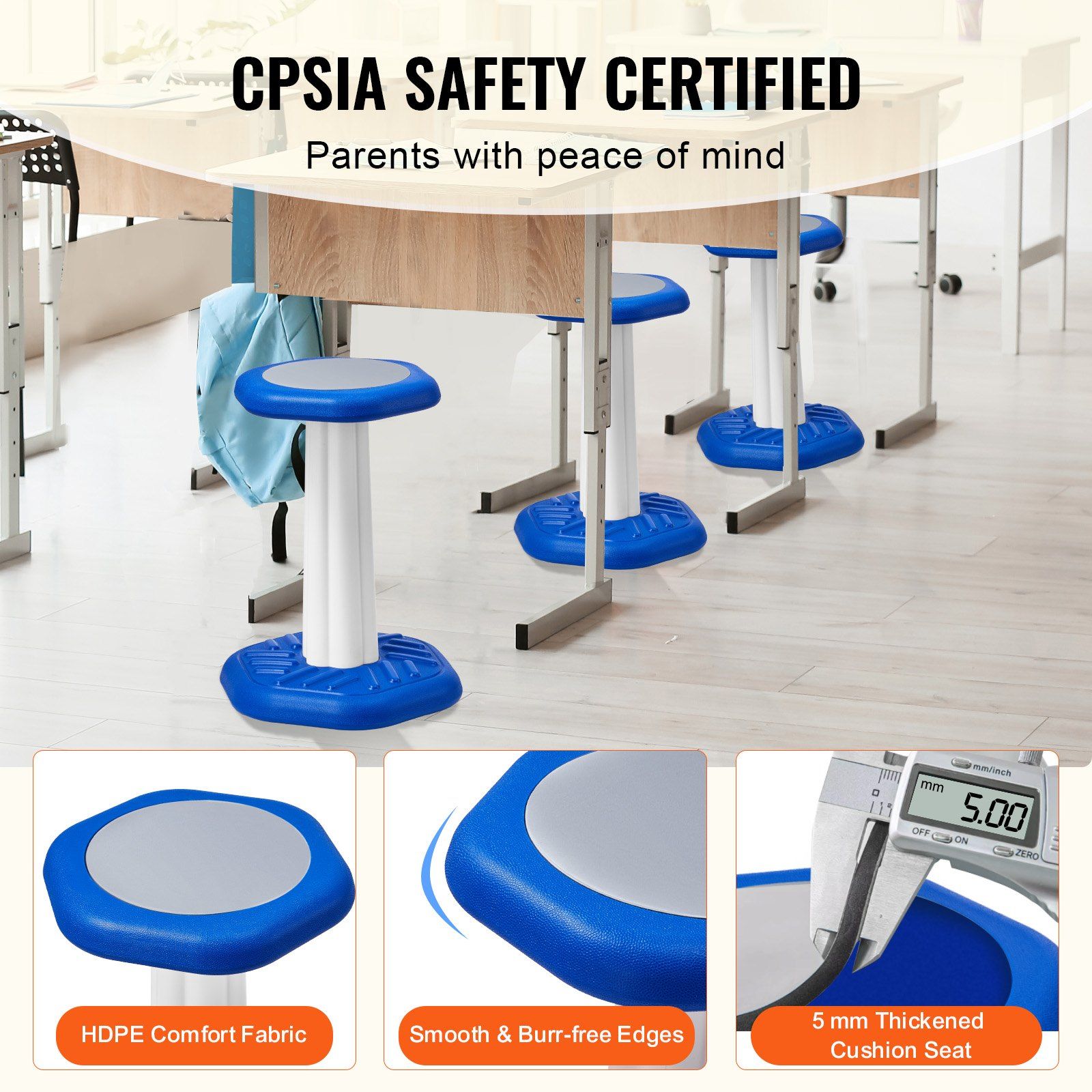 Kids Wobble Chair, Active Chair with Sponge Cushion, Wobble Stool Improves Focus, Posture and Calm Children, Ideal for Schools and Home, Age 7-14, Blue - Image 4