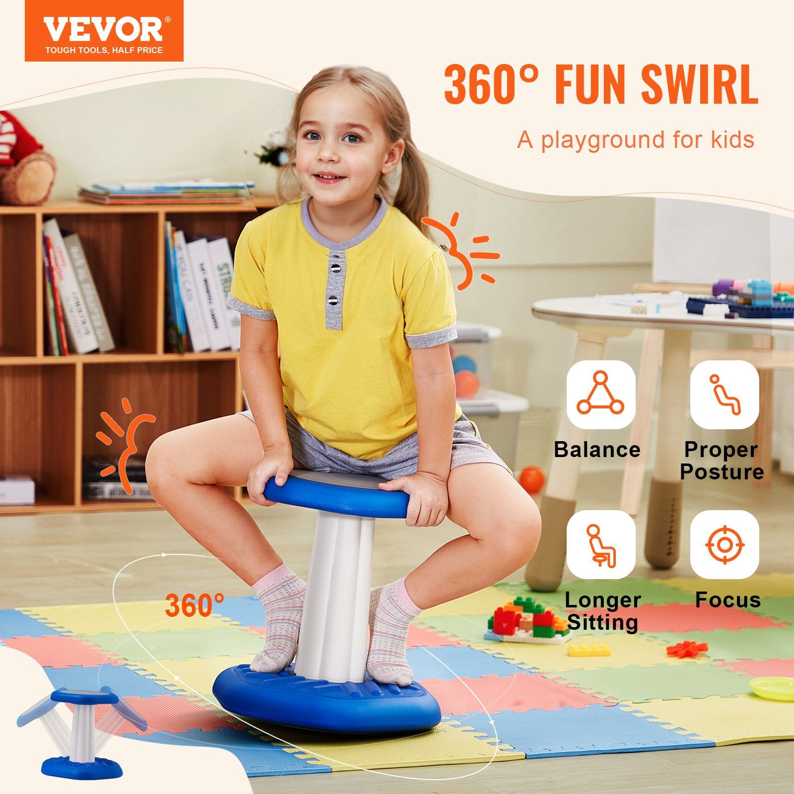 Kids Wobble Chair, Active Chair with Sponge Cushion, Wobble Stool Improves Focus, Posture and Calm Children, Ideal for Schools and Preschools, Age 3-7, Blue - Image 2