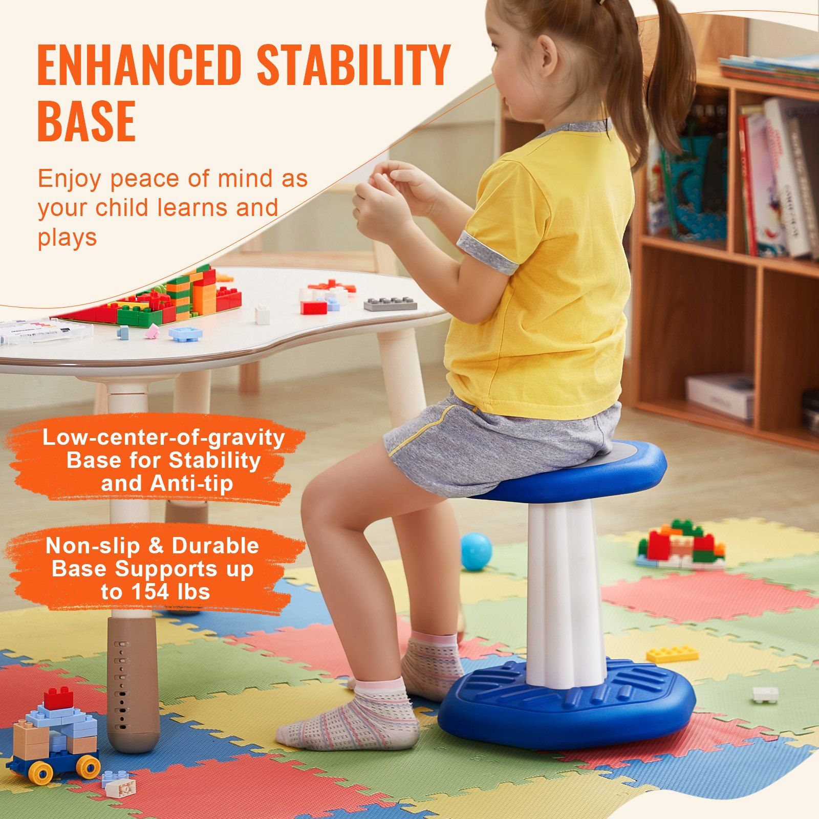 Kids Wobble Chair, Active Chair with Sponge Cushion, Wobble Stool Improves Focus, Posture and Calm Children, Ideal for Schools and Preschools, Age 3-7, Blue - Image 3