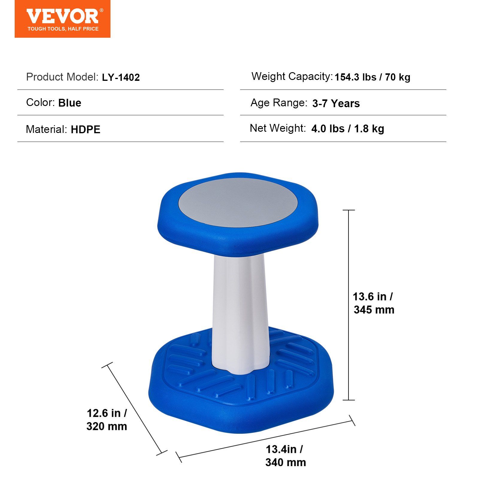 Kids Wobble Chair, Active Chair with Sponge Cushion, Wobble Stool Improves Focus, Posture and Calm Children, Ideal for Schools and Preschools, Age 3-7, Blue - Image 7