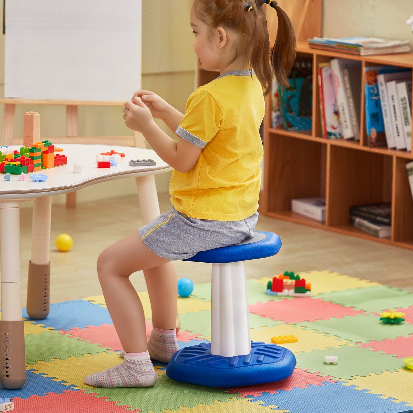 Kids Wobble Chair, Active Chair with Sponge Cushion, Wobble Stool Improves Focus, Posture and Calm Children, Ideal for Schools and Preschools, Age 3-7, Blue - Image 8