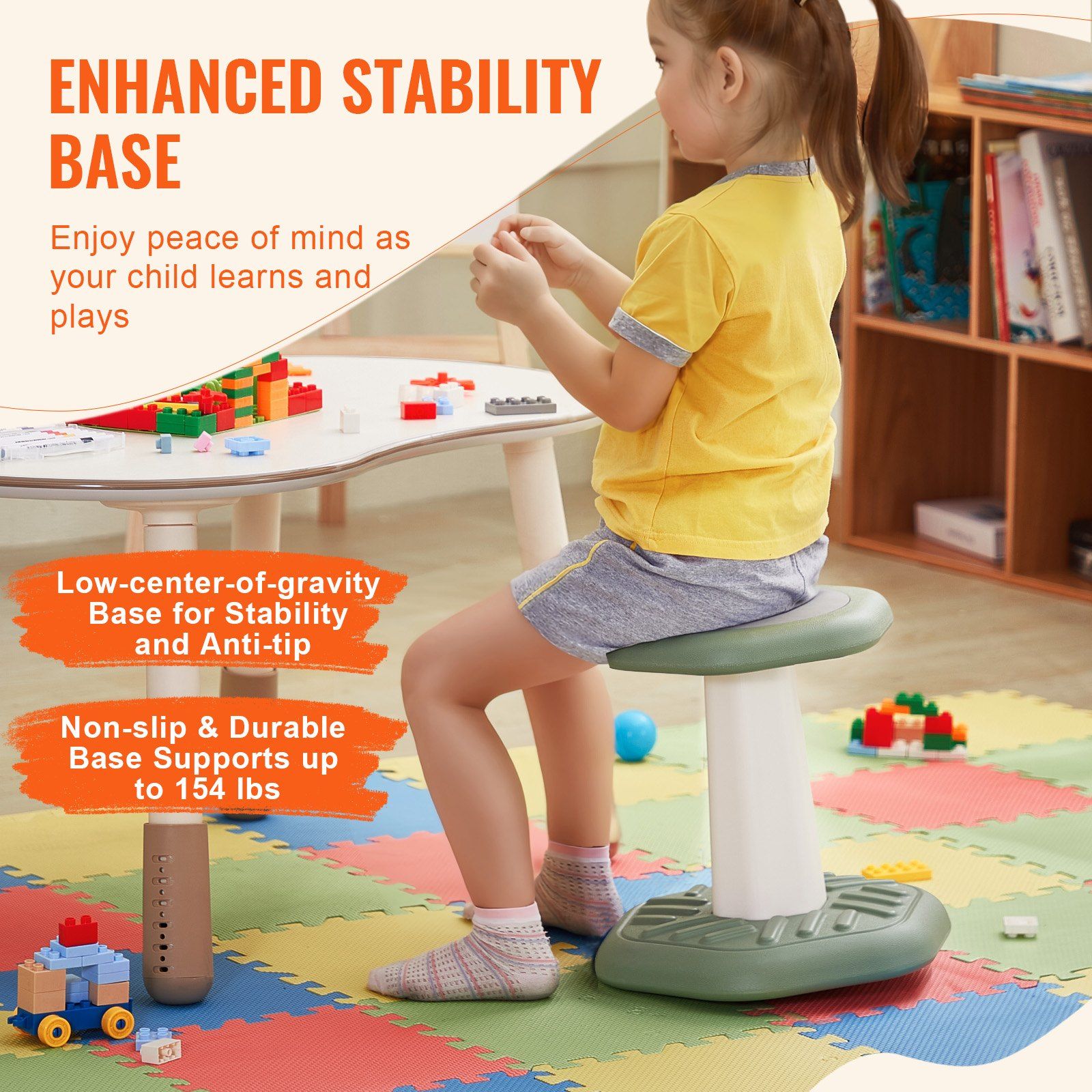 Kids Wobble Chair Active Chair  with Sponge Cushion, Wobble Stool Improves Focus, Posture and Calm Children, Ideal for Schools and Preschools, Age 3-7, Green - Image 3