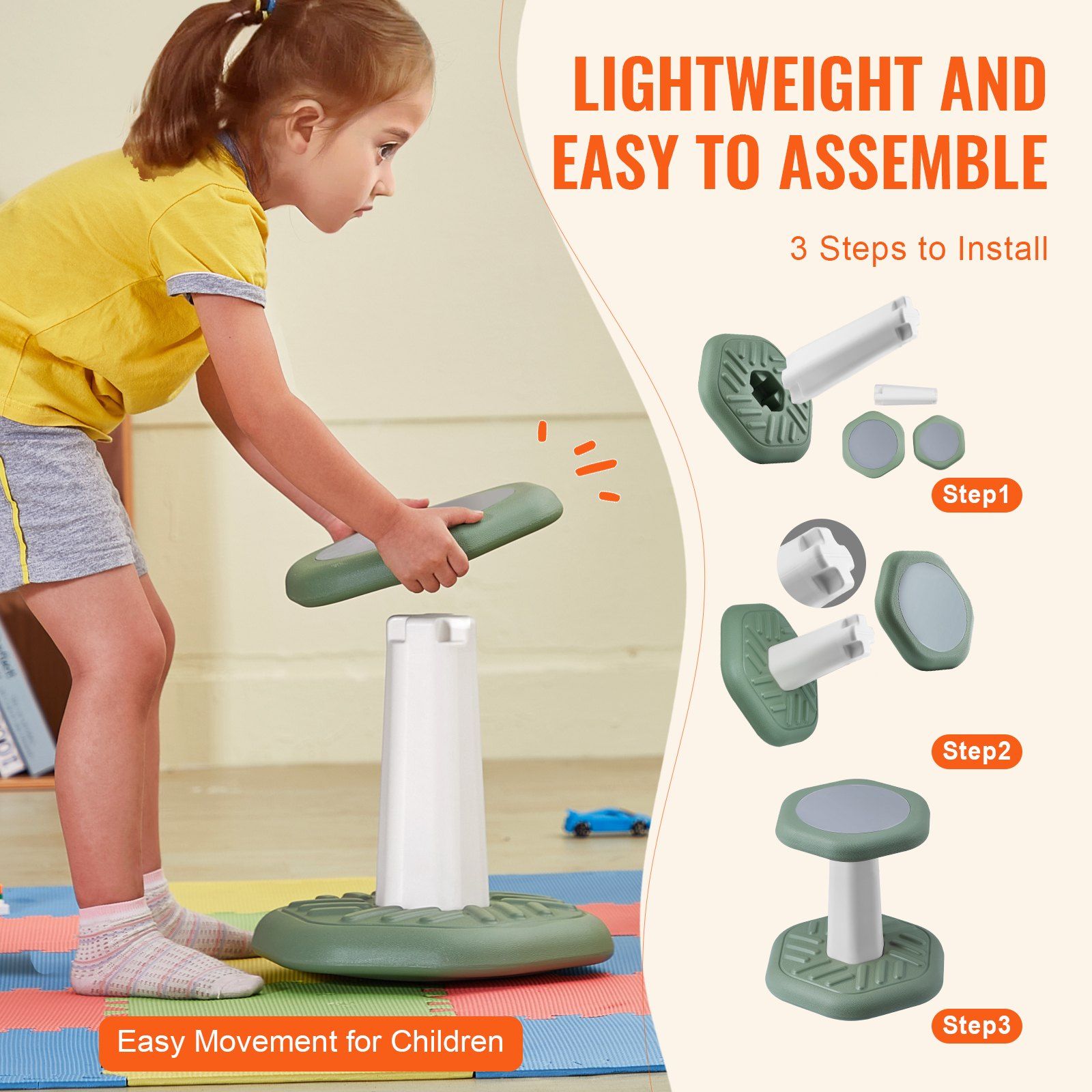 Kids Wobble Chair Active Chair  with Sponge Cushion, Wobble Stool Improves Focus, Posture and Calm Children, Ideal for Schools and Preschools, Age 3-7, Green - Image 5