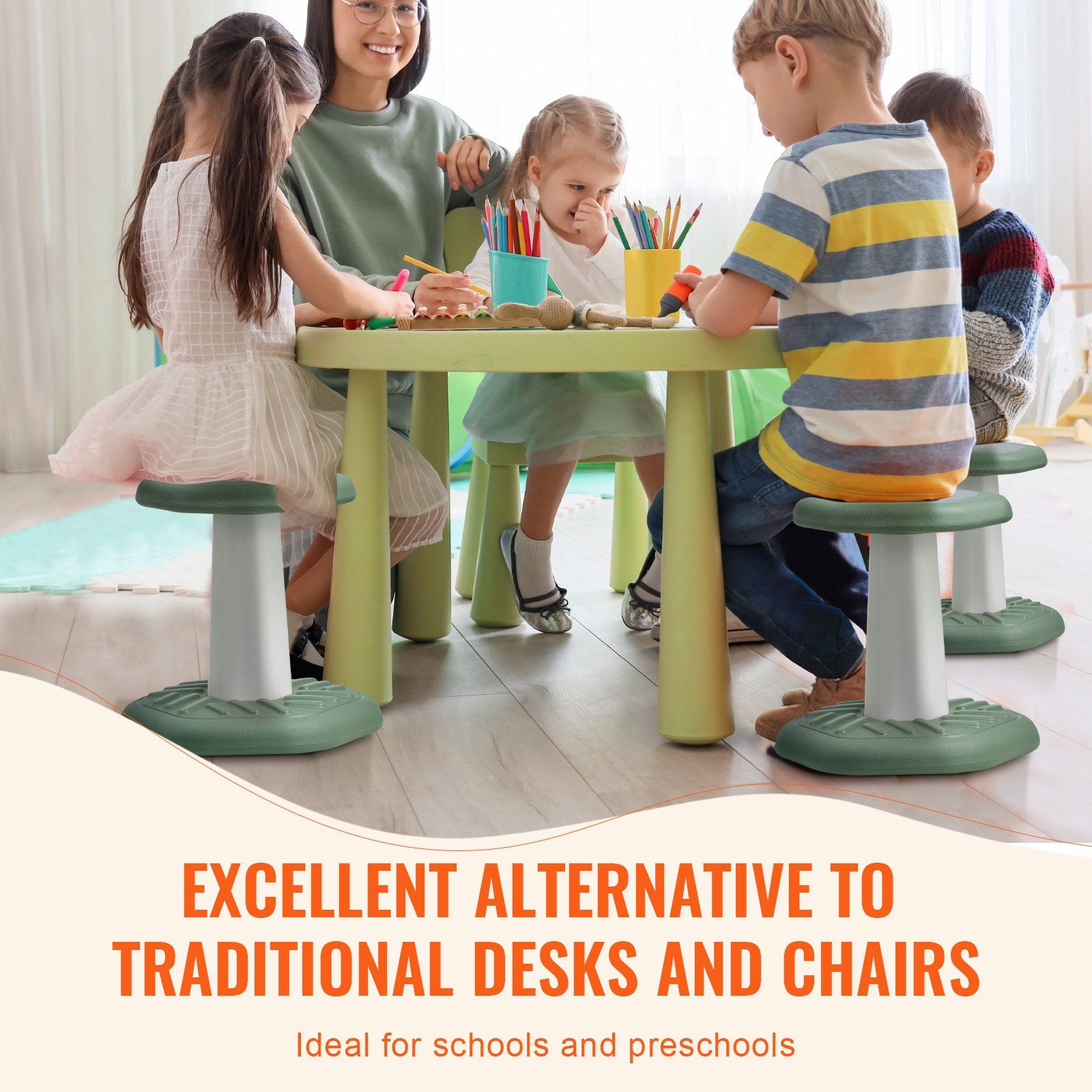 Kids Wobble Chair Active Chair  with Sponge Cushion, Wobble Stool Improves Focus, Posture and Calm Children, Ideal for Schools and Preschools, Age 3-7, Green - Image 6