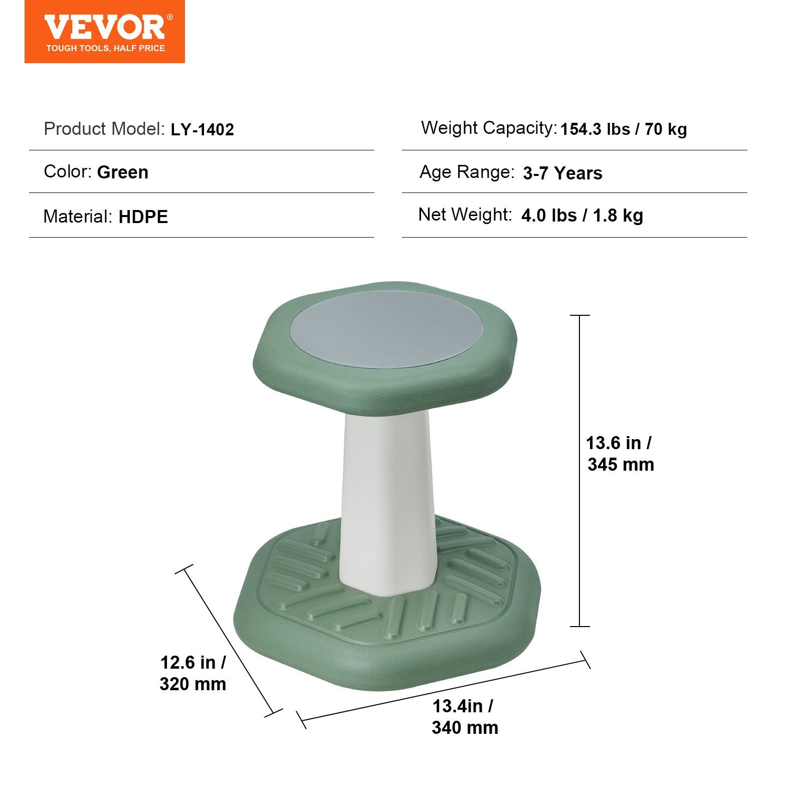Kids Wobble Chair Active Chair  with Sponge Cushion, Wobble Stool Improves Focus, Posture and Calm Children, Ideal for Schools and Preschools, Age 3-7, Green - Image 7