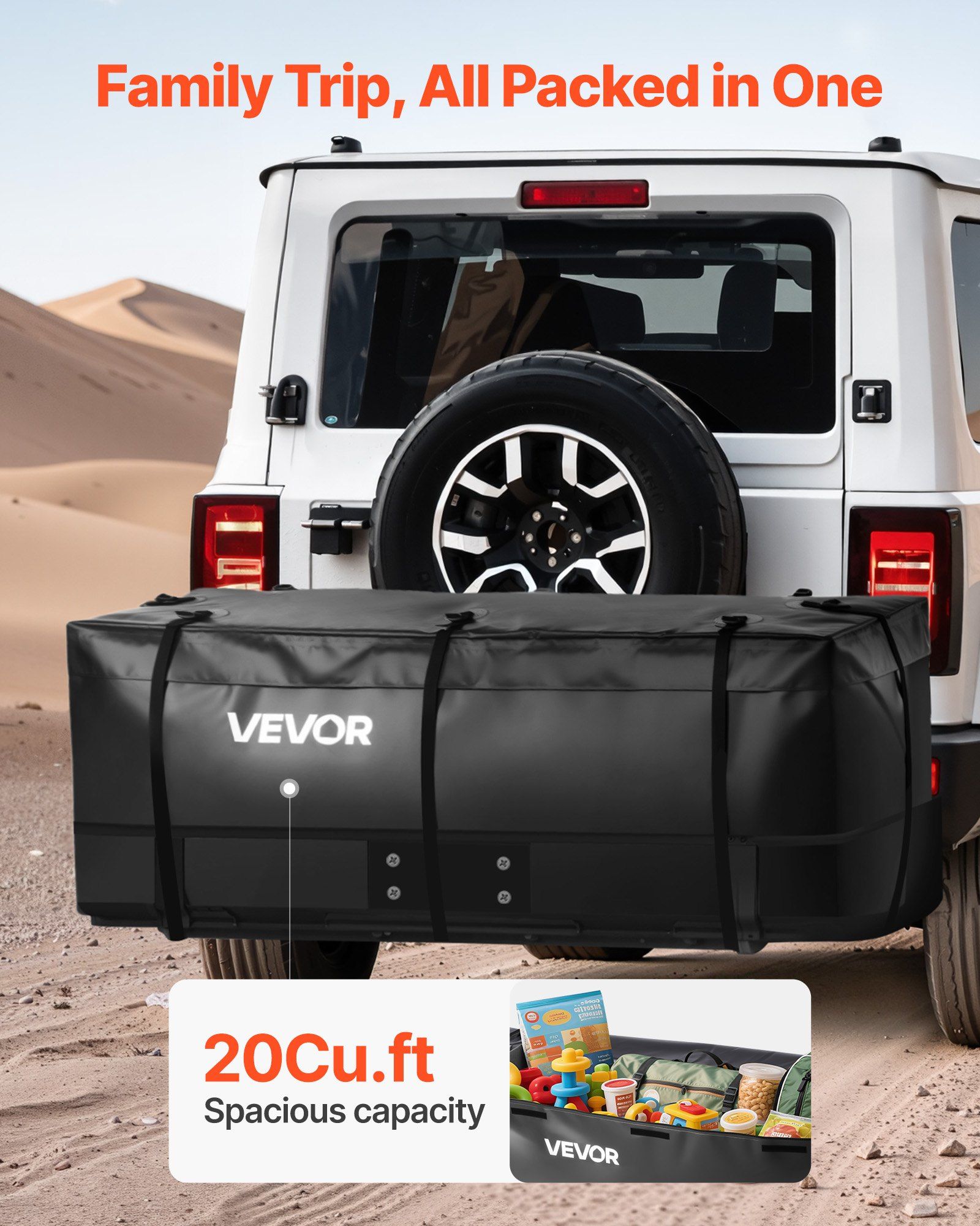 Hitch Cargo Carrier Bag, Waterproof 840D PVC, 152 x 60.7 x 61 cm (20 Cubic Feet), Heavy Duty Cargo Bag for Truck Bed Storage with 8 Reinforced Straps, Suitable for Car SUV Vans Hitch Basket - Image 2