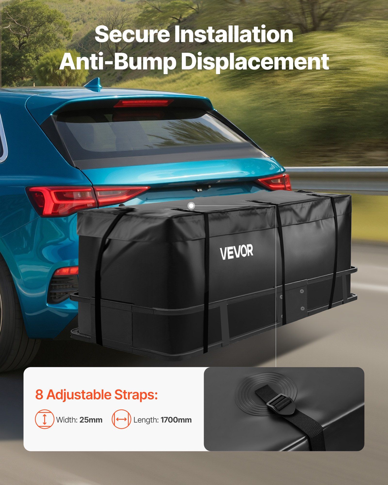 Hitch Cargo Carrier Bag, Waterproof 840D PVC, 152 x 60.7 x 61 cm (20 Cubic Feet), Heavy Duty Cargo Bag for Truck Bed Storage with 8 Reinforced Straps, Suitable for Car SUV Vans Hitch Basket - Image 4
