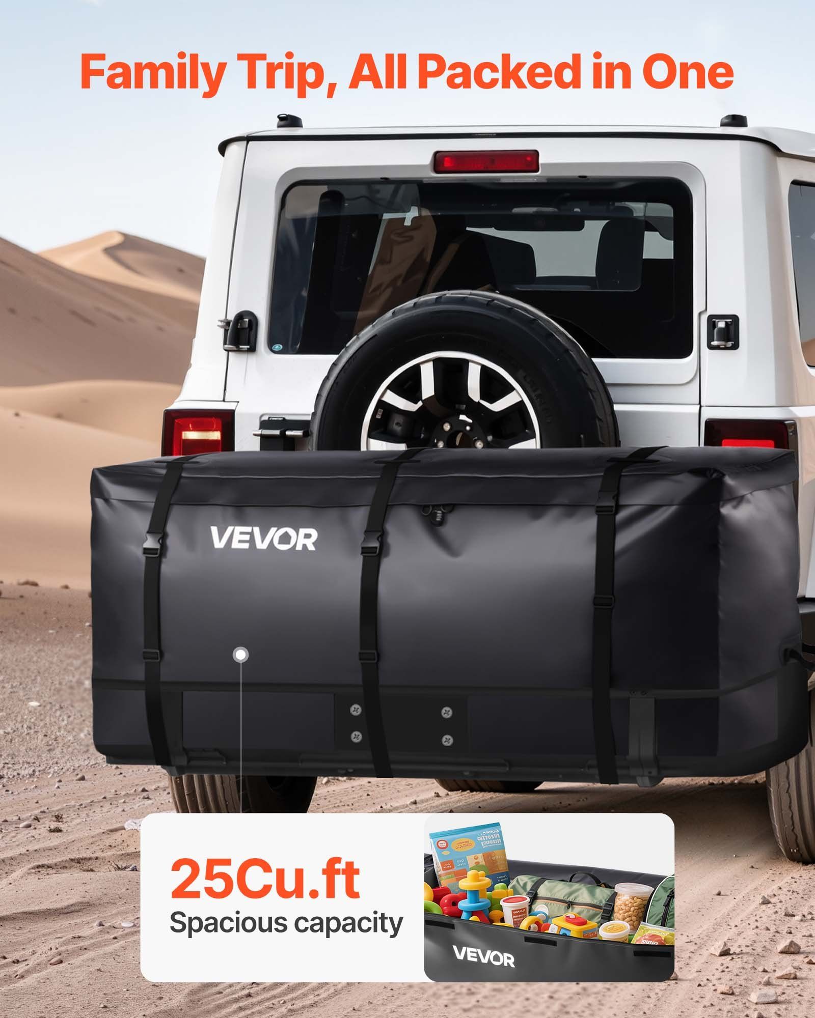Hitch Cargo Carrier Bag, Waterproof 840D PVC, 152 x 61 x 77.8 cm (25 Cubic Feet), Heavy Duty Cargo Bag for Truck Bed Storage with Reinforced Straps, Suitable for Car SUV Vans Hitch Basket - Image 2