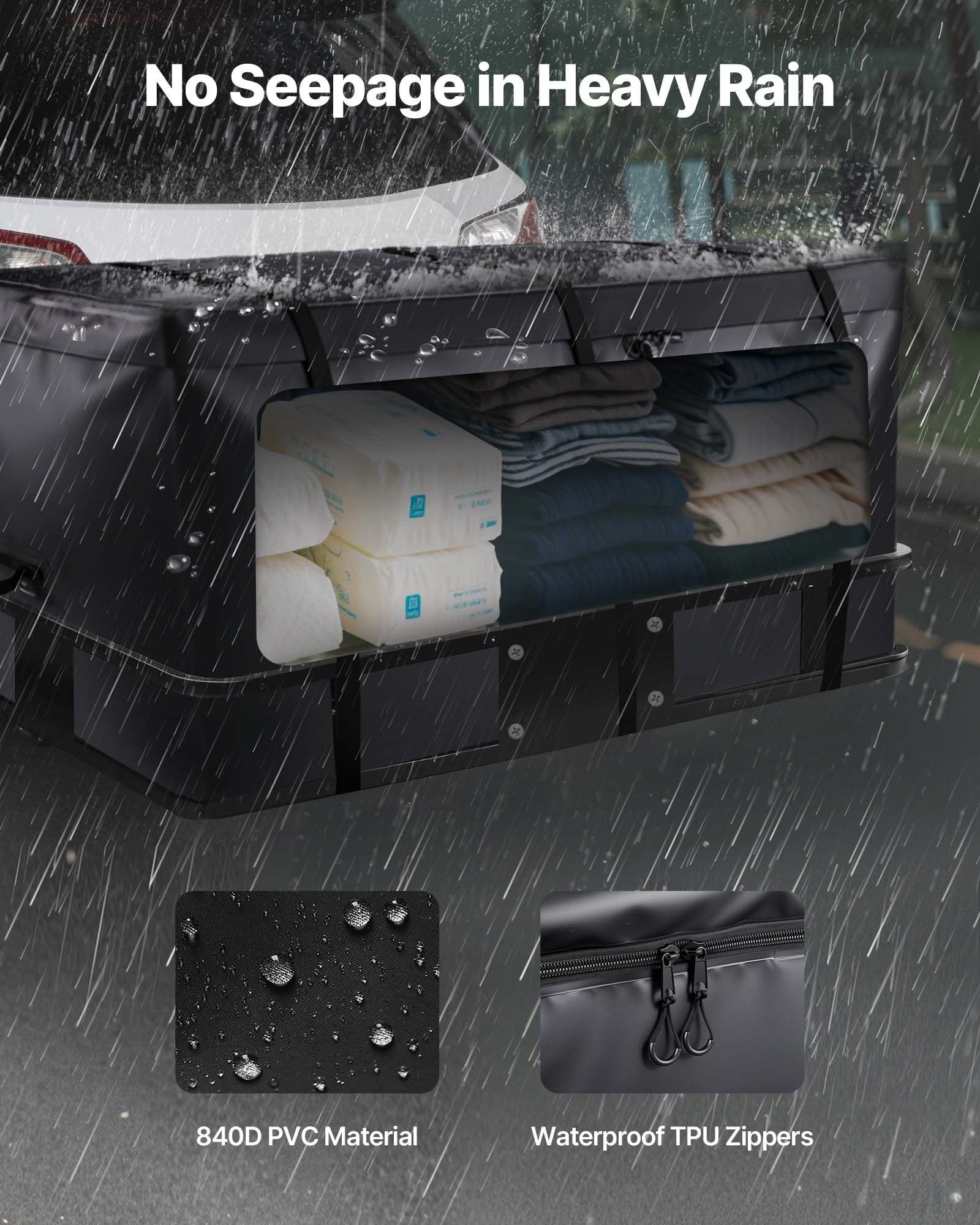 Hitch Cargo Carrier Bag, Waterproof 840D PVC, 152 x 61 x 77.8 cm (25 Cubic Feet), Heavy Duty Cargo Bag for Truck Bed Storage with Reinforced Straps, Suitable for Car SUV Vans Hitch Basket - Image 3