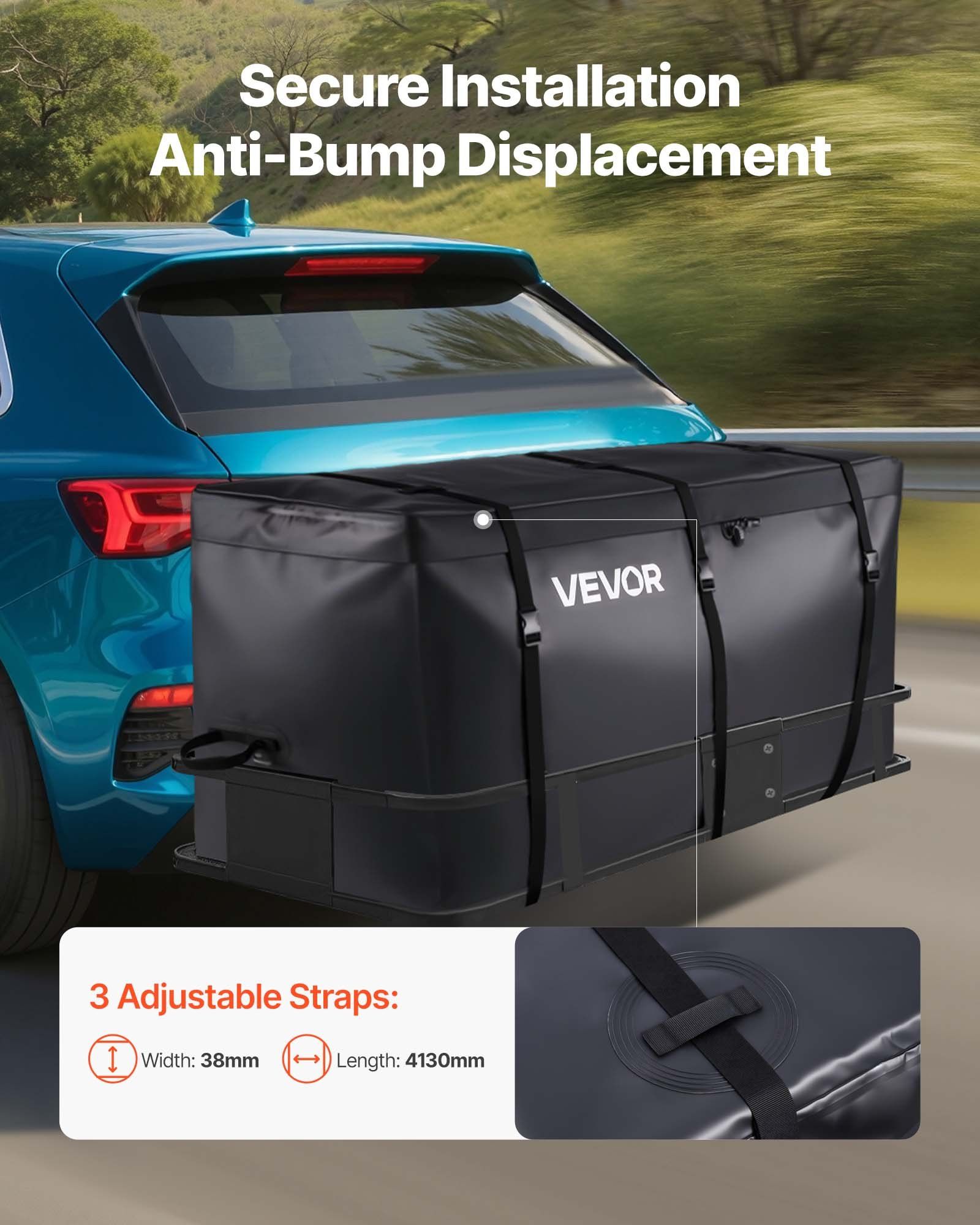 Hitch Cargo Carrier Bag, Waterproof 840D PVC, 152 x 61 x 77.8 cm (25 Cubic Feet), Heavy Duty Cargo Bag for Truck Bed Storage with Reinforced Straps, Suitable for Car SUV Vans Hitch Basket - Image 4