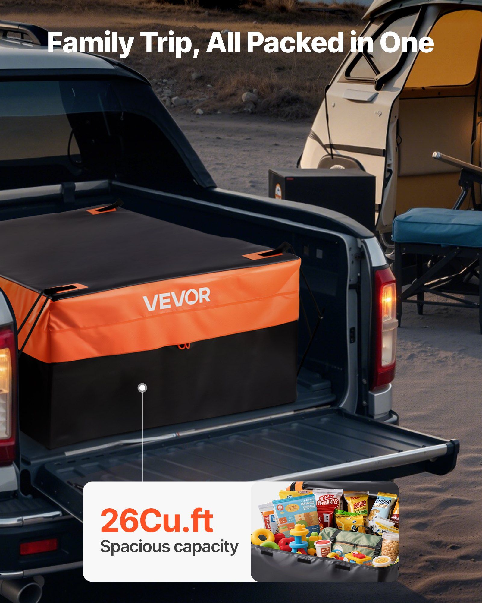 Truck Bed Cargo Bag, Waterproof 840D PVC, 130 x 102 x 55.5 cm (26 Cubic Feet), Heavy Duty Cargo Bag for Truck Bed with 4 Bungee Cords with Hooks, Fits a Variety of SUV and Pickup Trucks - Image 2