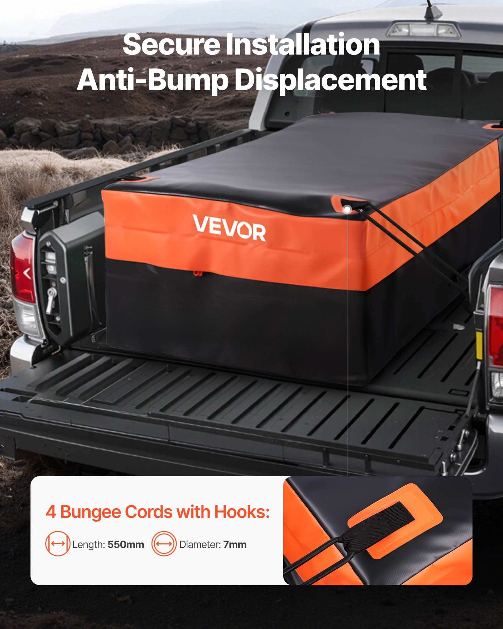 Truck Bed Cargo Bag, Waterproof 840D PVC, 130 x 102 x 55.5 cm (26 Cubic Feet), Heavy Duty Cargo Bag for Truck Bed with 4 Bungee Cords with Hooks, Fits a Variety of SUV and Pickup Trucks - Image 4