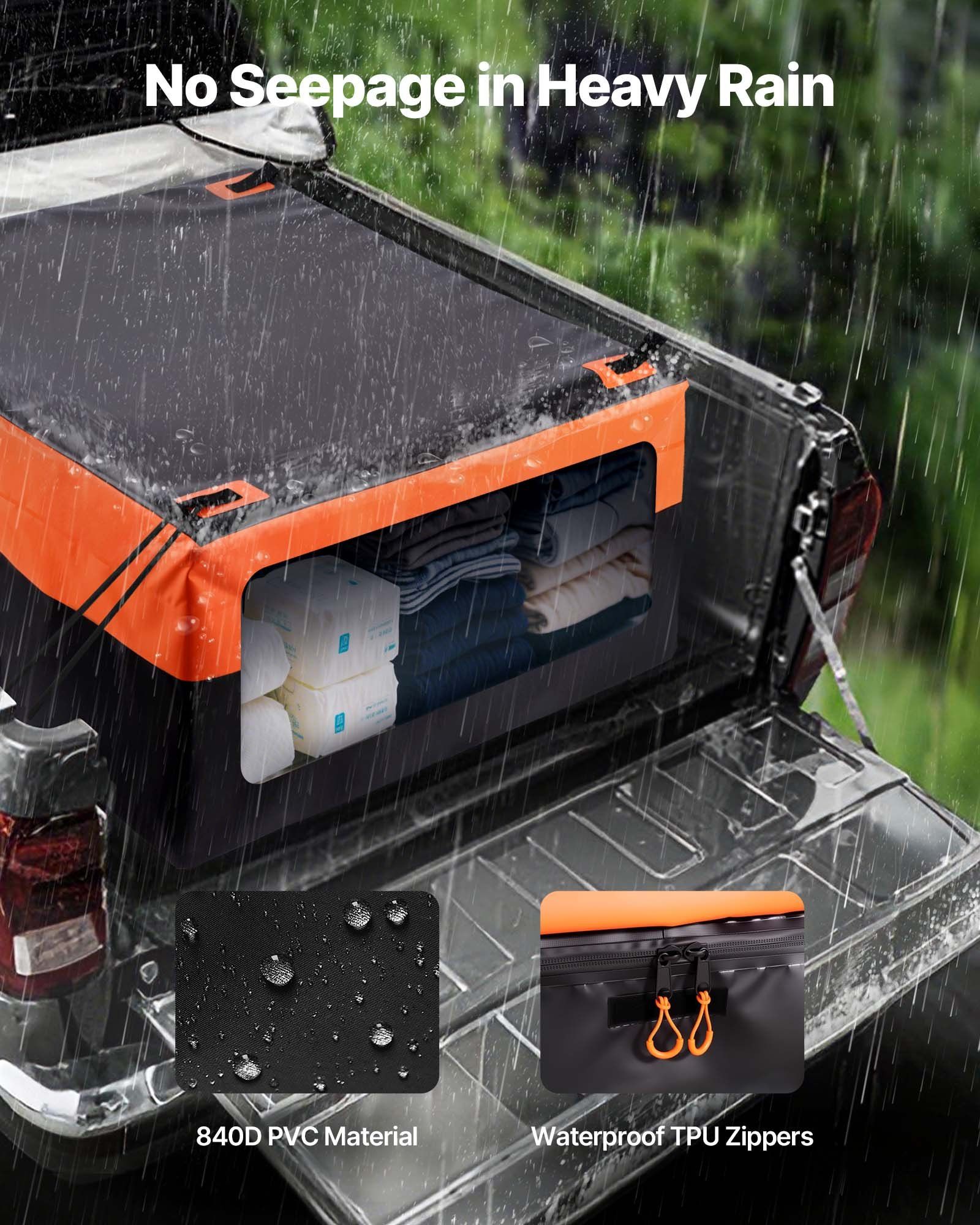 Truck Bed Cargo Bag, Waterproof 840D PVC, 130 x 102 x 55.5 cm (26 Cu. ft), Heavy Duty Cargo Bag for Truck Bed with Bungee Cords, Net and Carabiners, Fits a Variety of SUV & Pickup Trucks - Image 3