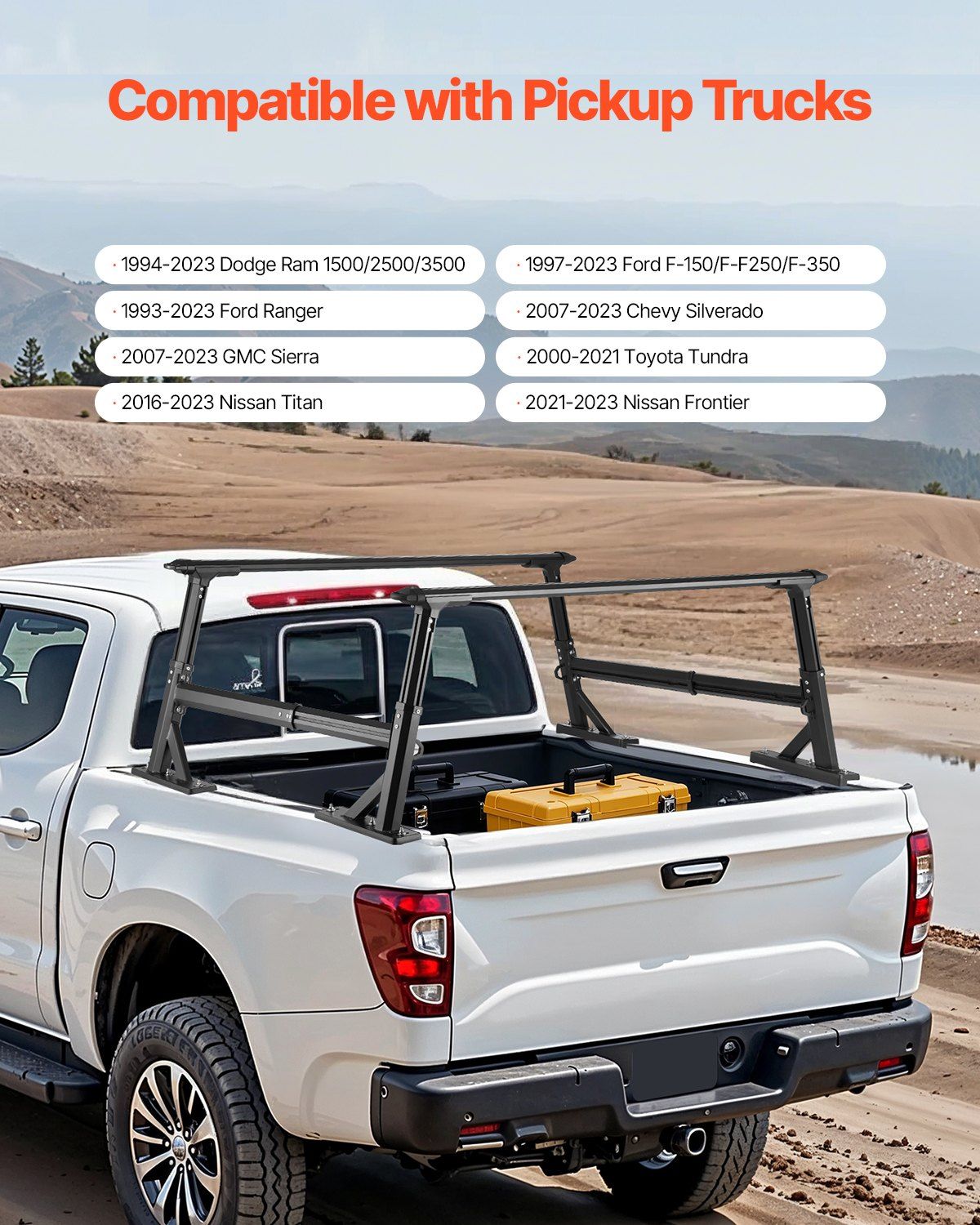 Truck Ladder Rack, 53.3-80.01 cm Height, Adjustable Non-Drilling Aluminum Cargo Rack with Sidebar, 362.9 kg Static Capacity, Ideal for Canoes, Surfboards, Ladders, Lumber, Tents & Large cargo - Image 2