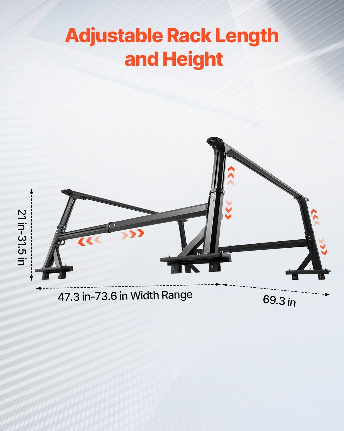 Truck Ladder Rack, 53.3-80.01 cm Height, Adjustable Non-Drilling Aluminum Cargo Rack with Sidebar, 362.9 kg Static Capacity, Ideal for Canoes, Surfboards, Ladders, Lumber, Tents & Large cargo - Image 3