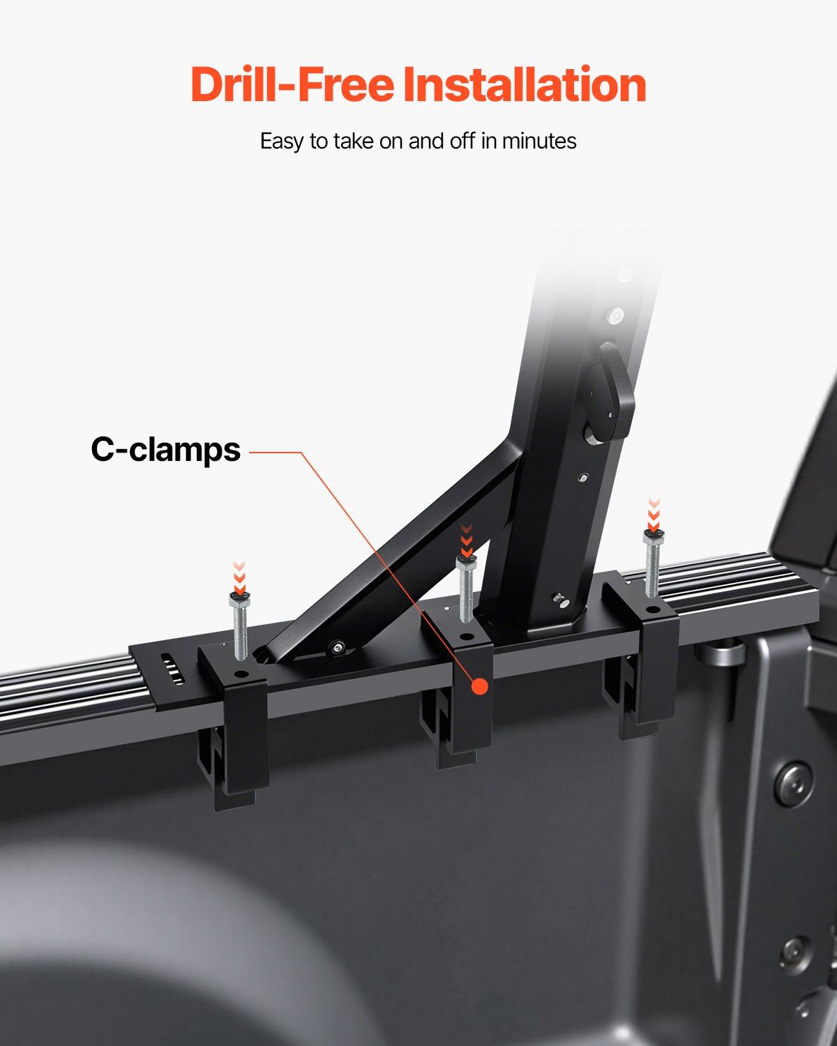 Truck Ladder Rack, 53.3-80.01 cm Height, Adjustable Non-Drilling Aluminum Cargo Rack with Sidebar, 362.9 kg Static Capacity, Ideal for Canoes, Surfboards, Ladders, Lumber, Tents & Large cargo - Image 6