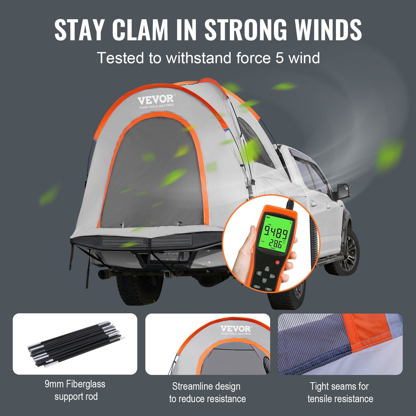 Truck Bed Tent, 6.4'-6.7' Pickup Truck Tent with Rain Layer and Carry Bag, Waterproof PU2000mm Double Layer Truck Tent, Accommodate 2-3 Person, for Camping Traveling Outdoor Activities - Image 4