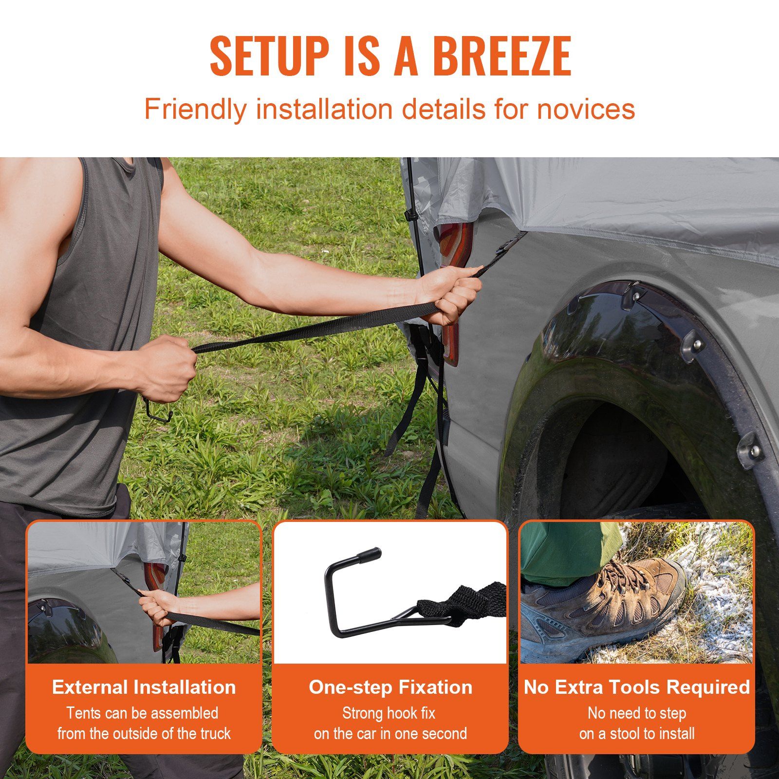 Truck Bed Tent, 6.4'-6.7' Pickup Truck Tent with Rain Layer and Carry Bag, Waterproof PU2000mm Double Layer Truck Tent, Accommodate 2-3 Person, for Camping Traveling Outdoor Activities - Image 6