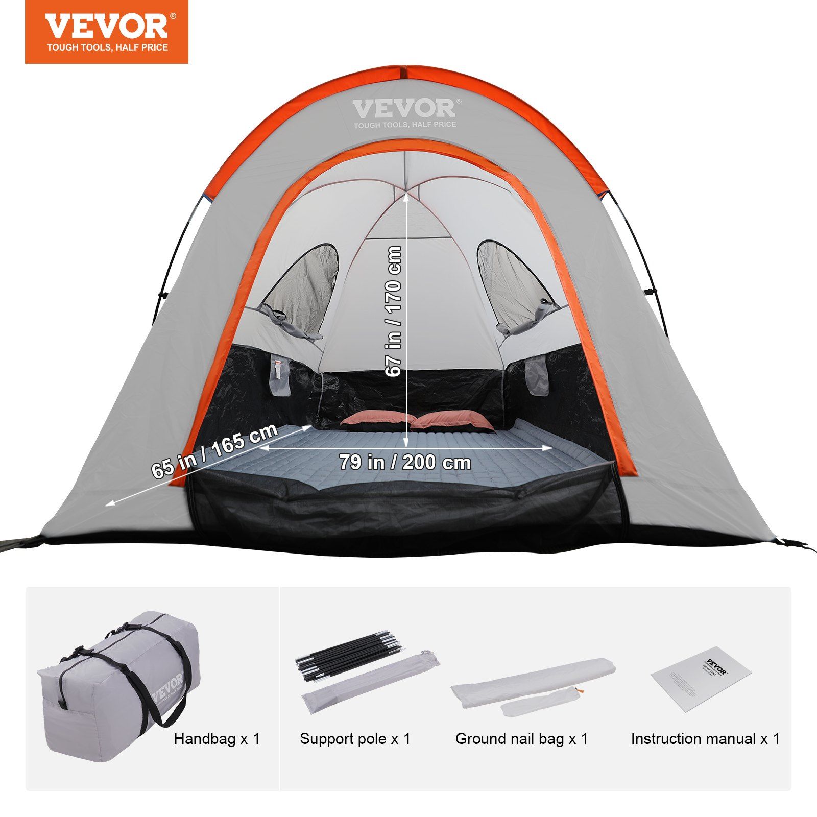 Truck Bed Tent, 6.4'-6.7' Pickup Truck Tent with Rain Layer and Carry Bag, Waterproof PU2000mm Double Layer Truck Tent, Accommodate 2-3 Person, for Camping Traveling Outdoor Activities - Image 7