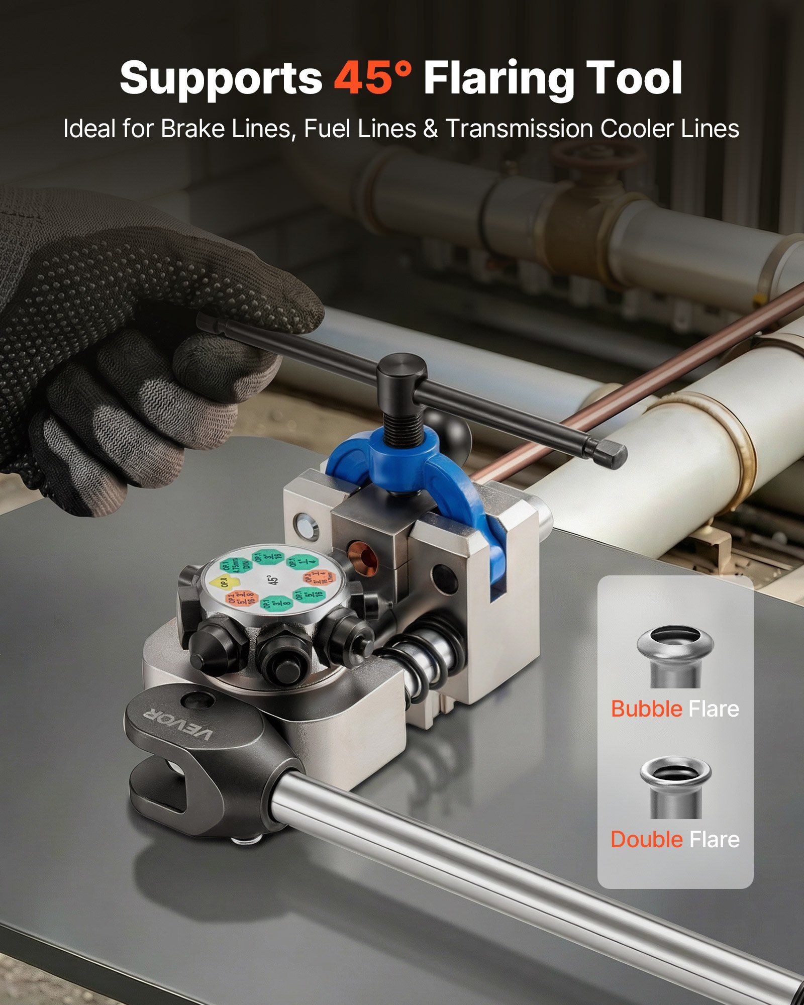 Professional Brake Line Flaring Tool, 45 Degree Double Flare Bubble Flare Tool Kit for 4.76mm, 6.35mm, 7.94mm, 9.52mm Copper Aluminum Thin Steel Tubes - Image 2